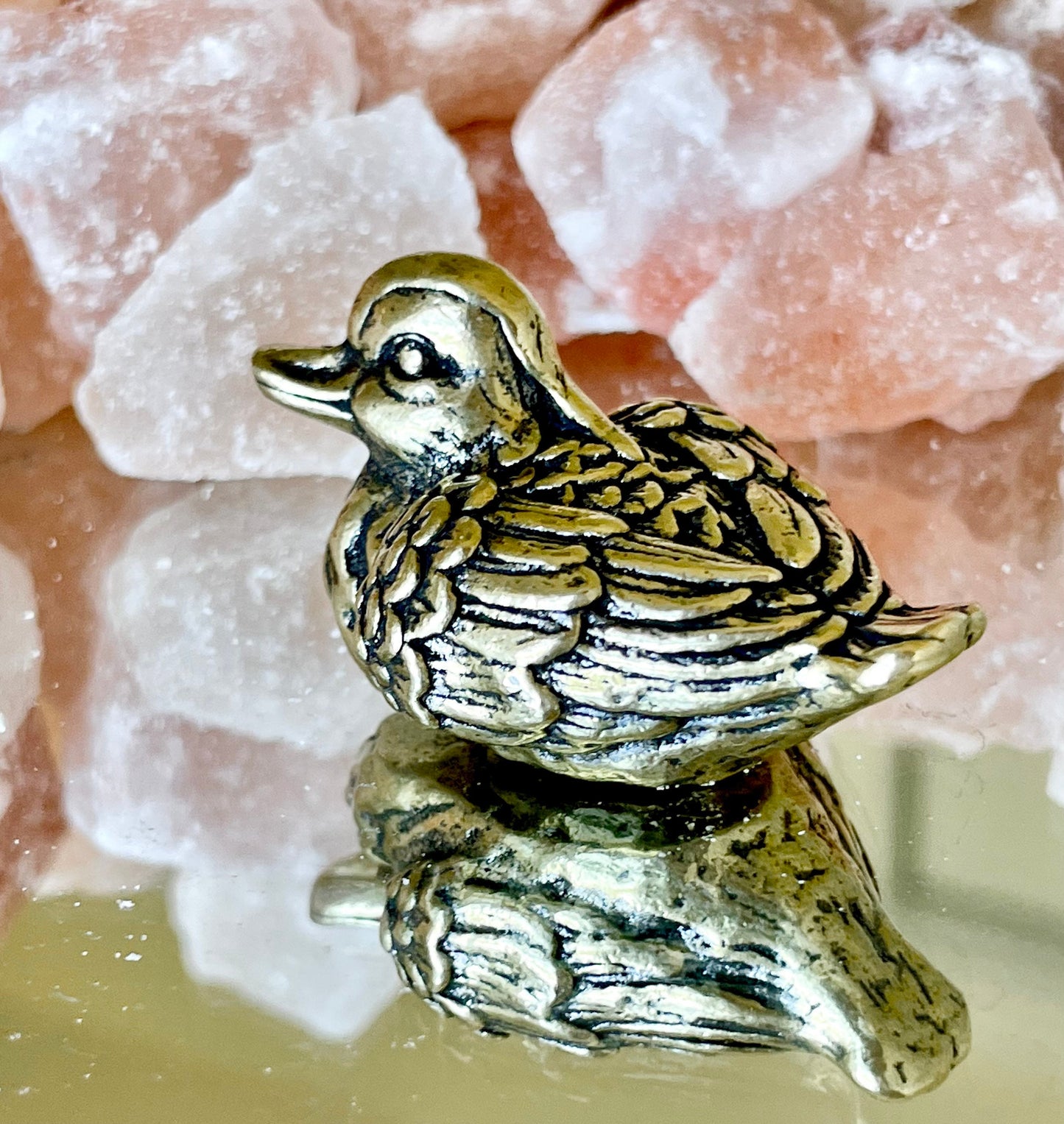 Brass Mandarin Duck, solid brass metal figurine, Paperweight, Feng Shui, Desktop ornament, Japanese style figurine