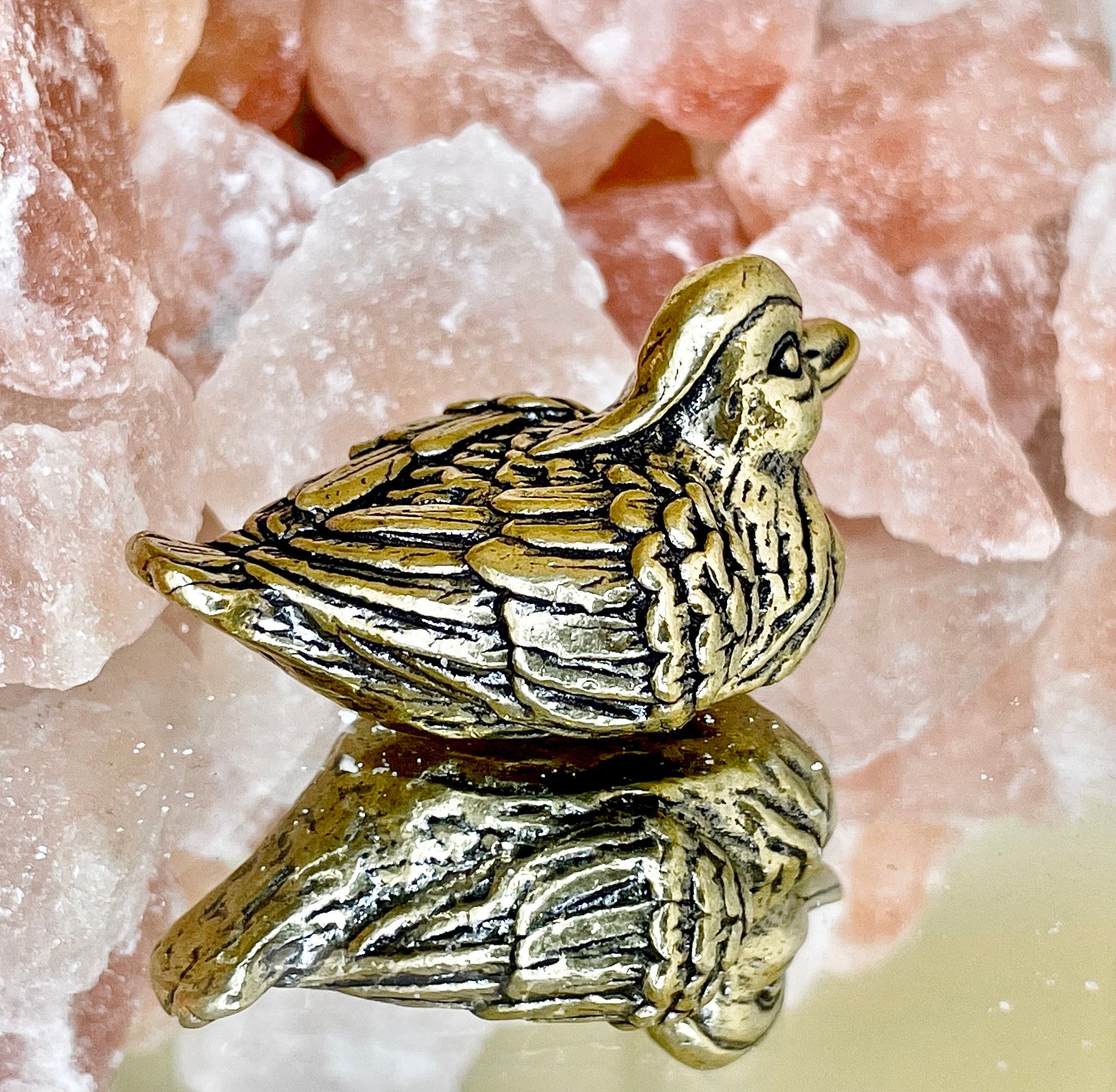 Brass Mandarin Duck, solid brass metal figurine, Paperweight, Feng Shui, Desktop ornament, Japanese style figurine