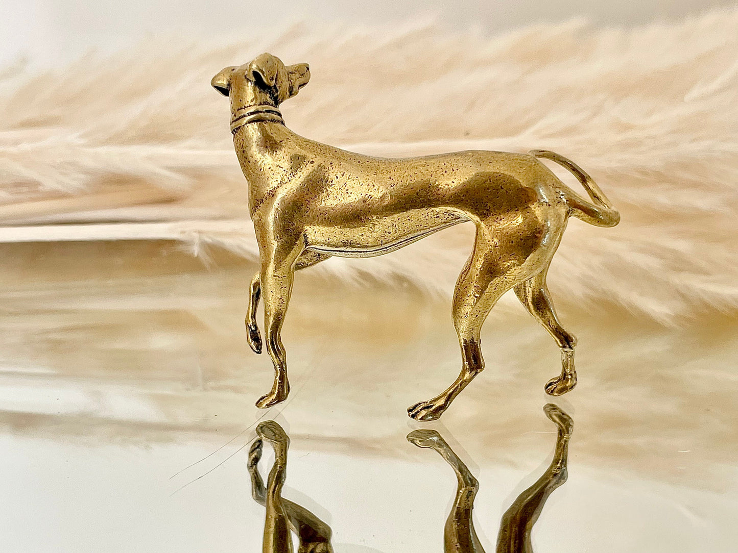 Hound dog figurine, Fine lifelike solid brass statuette, Desktop decoration, whippets dog statuette, traditional style dog, Beautiful gift