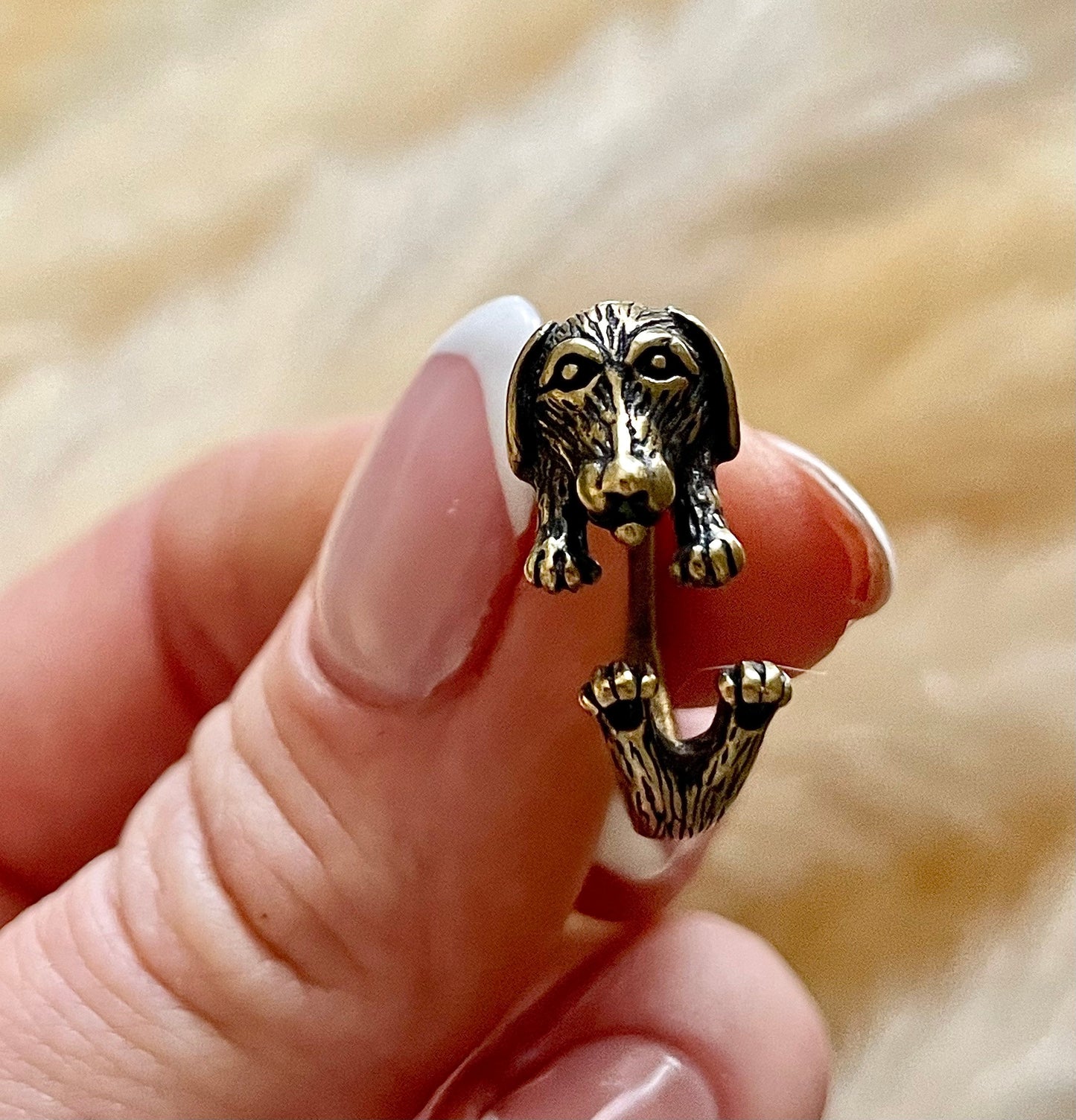 Sausage dog gift, Adjustable ring, solid brass metal craft, brass ring, Cute little gift, gift for dog lovers