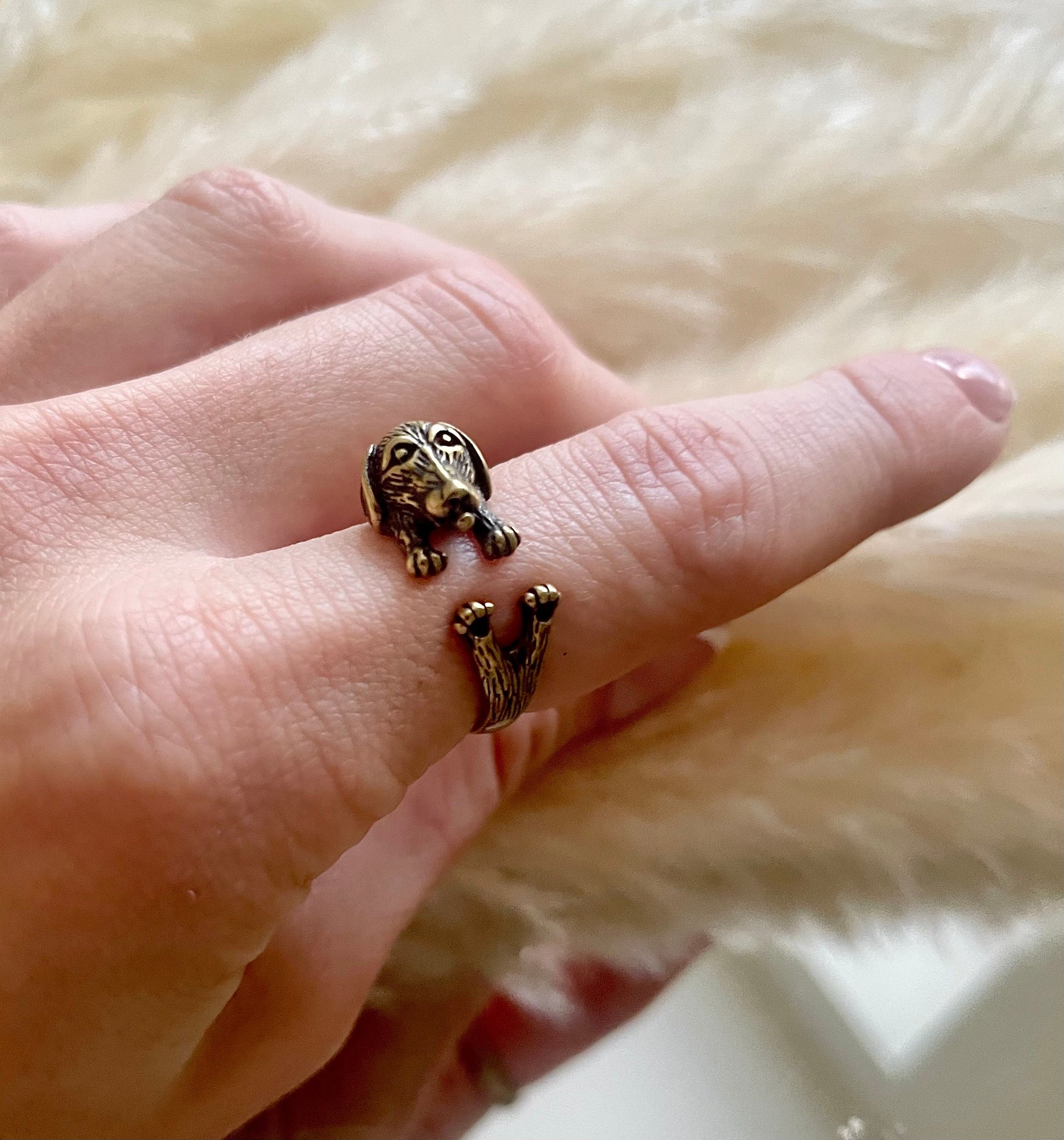 Sausage dog gift, Adjustable ring, solid brass metal craft, brass ring, Cute little gift, gift for dog lovers