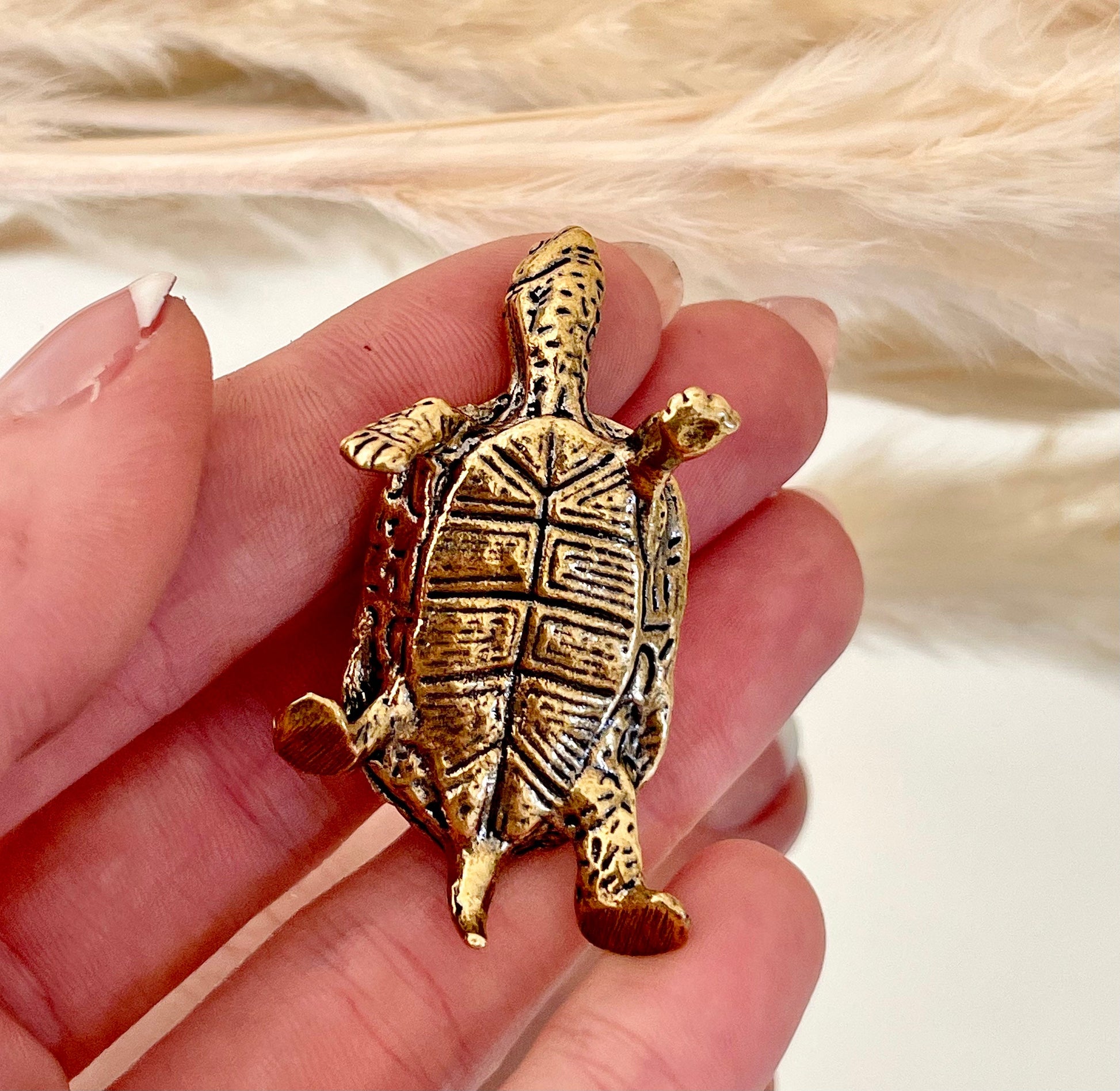 Brass Turtle figurine, Fine lifelike solid brass Pond slider figurine, Turtle ornament, Cute little gift, Japanese style statue, Feng Shui
