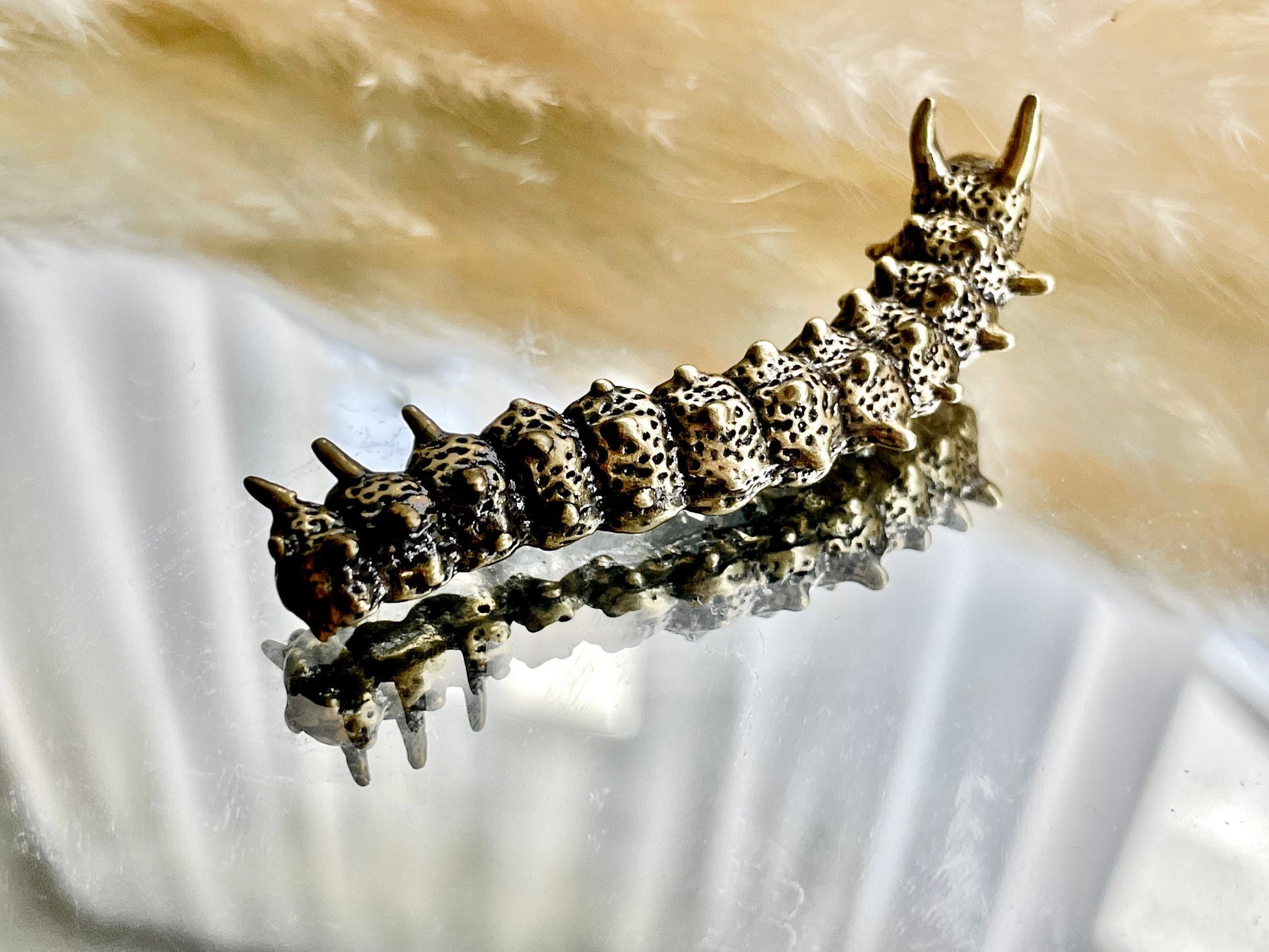 Hungry caterpillar figurine, fine workmanship, solid brass figurine, style caterpillar statue, insect lovers gift, paperweight