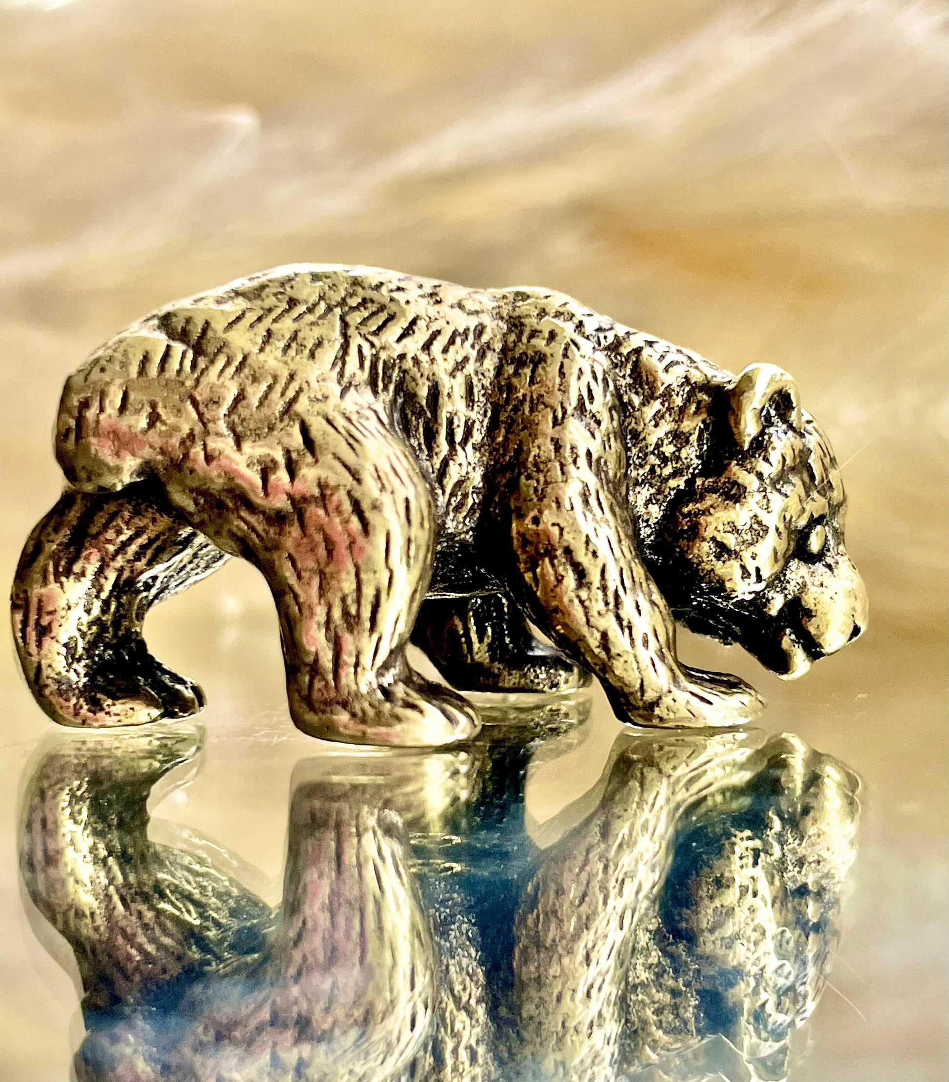 Little bear figurine, solid brass figurine, metal bear, winter animal gift, Christmas gift, Cute gift, Desktop ornament, Stocking filler