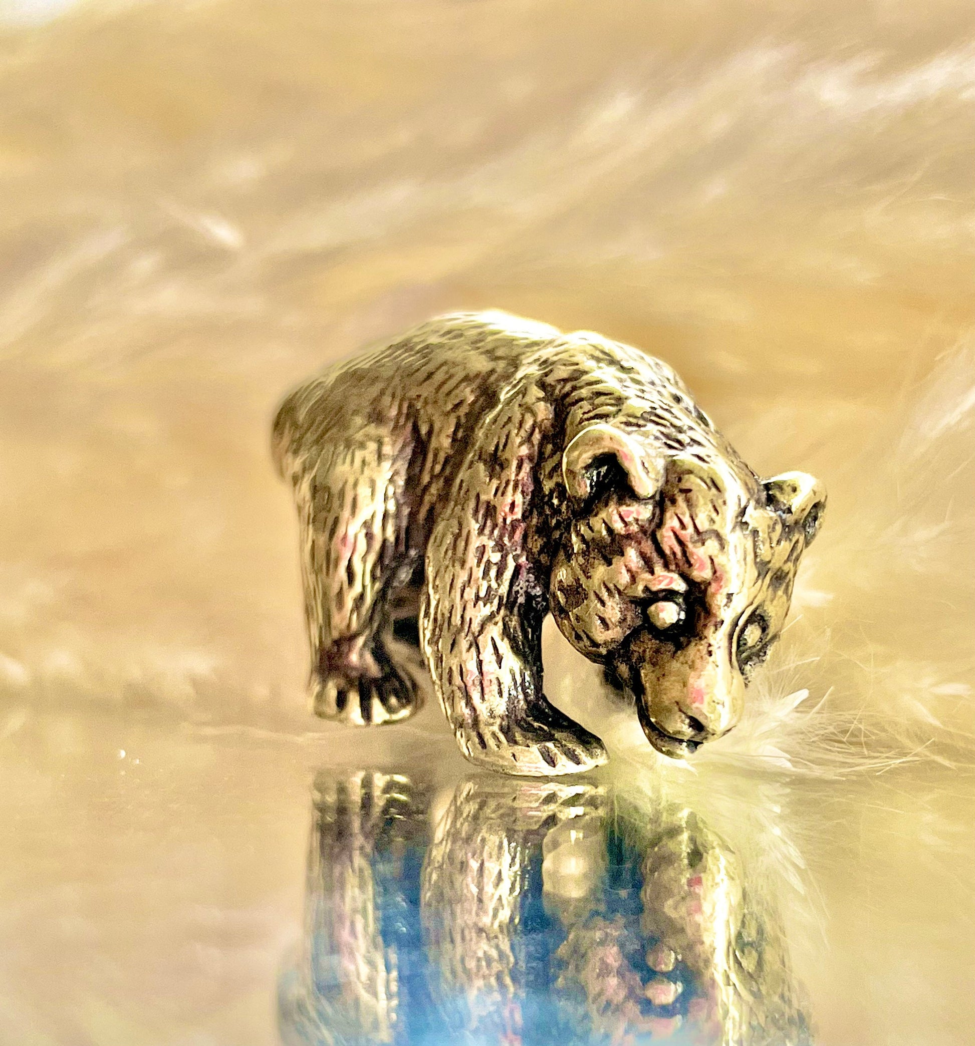 Little bear figurine, solid brass figurine, metal bear, winter animal gift, Christmas gift, Cute gift, Desktop ornament, Stocking filler