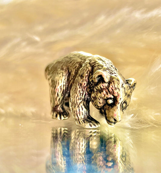 Little bear figurine, solid brass figurine, metal bear, winter animal gift, Christmas gift, Cute gift, Desktop ornament, Stocking filler