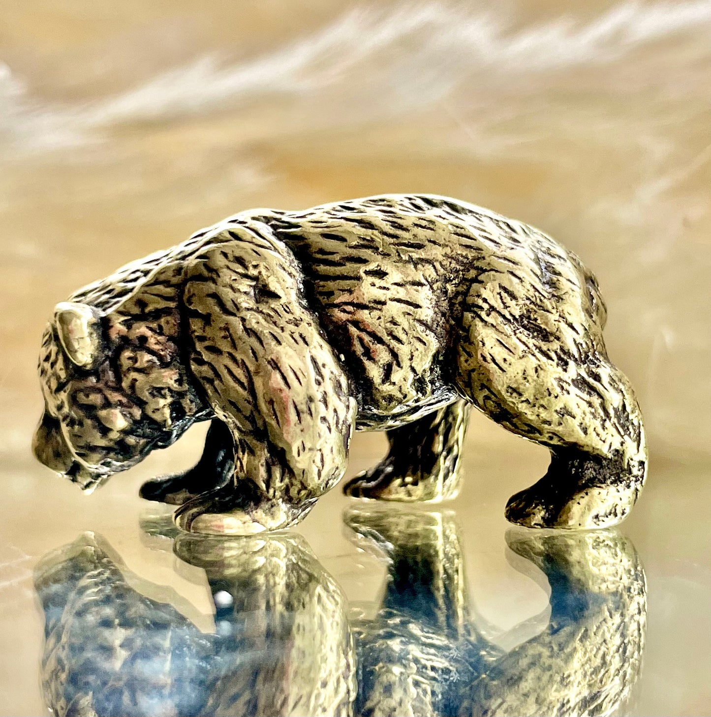 Little bear figurine, solid brass figurine, metal bear, winter animal gift, Christmas gift, Cute gift, Desktop ornament, Stocking filler