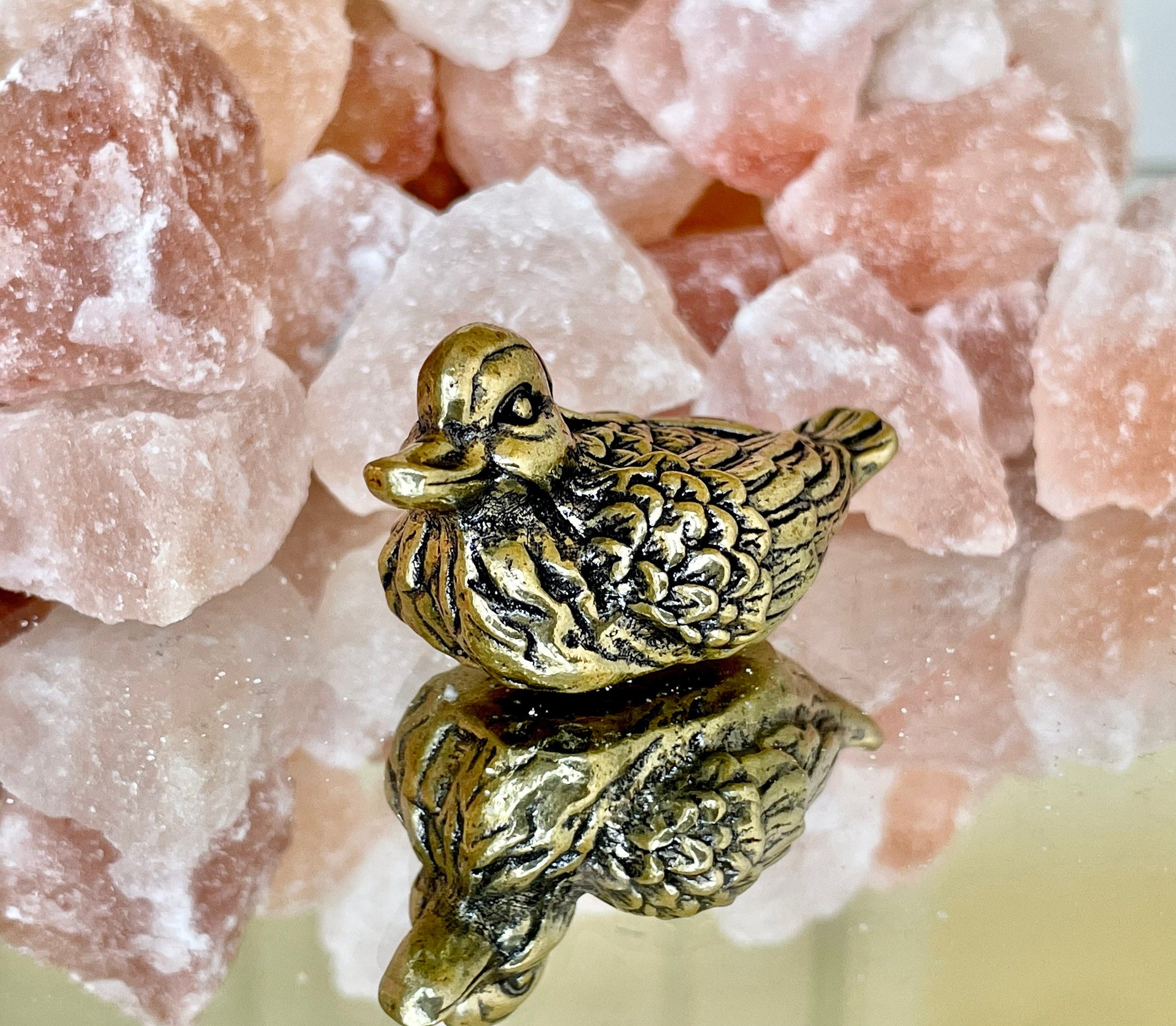 Brass Mandarin Duck, solid brass metal figurine, Paperweight, Feng Shui, Desktop ornament, Japanese style figurine