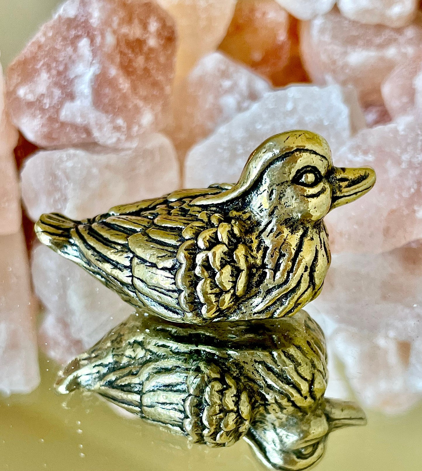 Brass Mandarin Duck, solid brass metal figurine, Paperweight, Feng Shui, Desktop ornament, Japanese style figurine