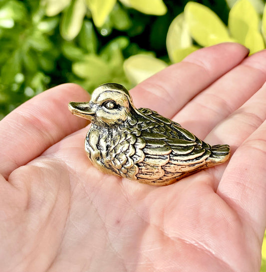 Brass Mandarin Duck, solid brass metal figurine, Paperweight, Feng Shui, Desktop ornament, Japanese style figurine