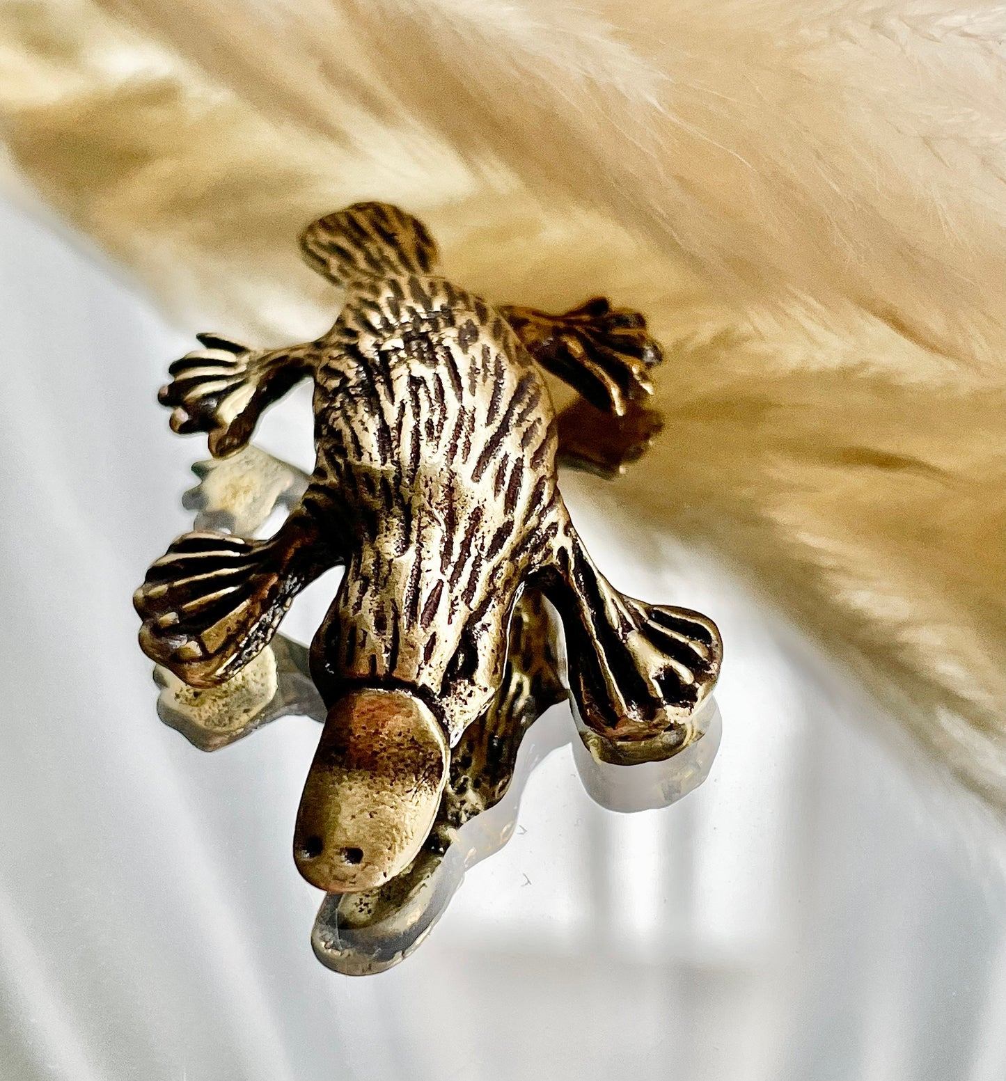 Platypus statuette, fine workmanship, solid brass duckbill figurine, unusual gift, Australian animal figurine, desktop decor