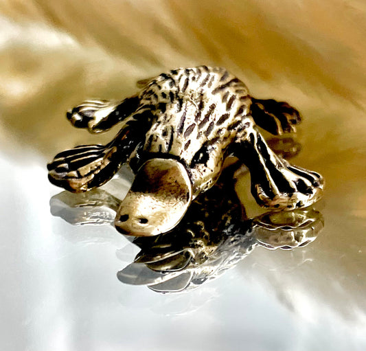 Platypus statuette, fine workmanship, solid brass duckbill figurine, unusual gift, Australian animal figurine, desktop decor