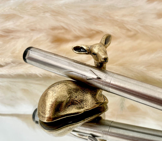 Elegant deer Statuette, Fine solid brass statuette, Fawn Bambi figurine, Fountain pen rest, Brush holder, Gift for her, Christmas gift