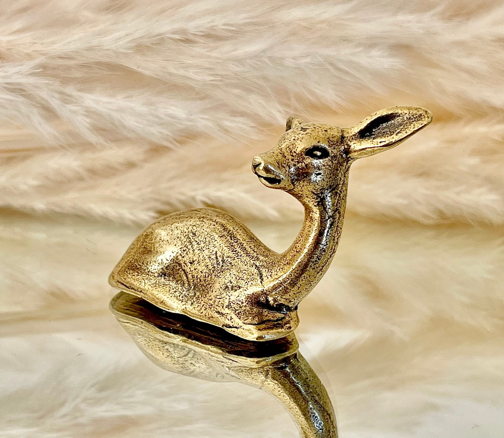 Elegant deer Statuette, Fine solid brass statuette, Fawn Bambi figurine, Fountain pen rest, Brush holder, Gift for her, Christmas gift
