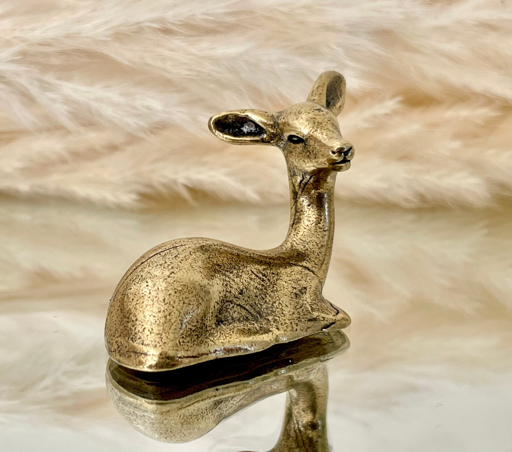 Elegant deer Statuette, Fine solid brass statuette, Fawn Bambi figurine, Fountain pen rest, Brush holder, Gift for her, Christmas gift