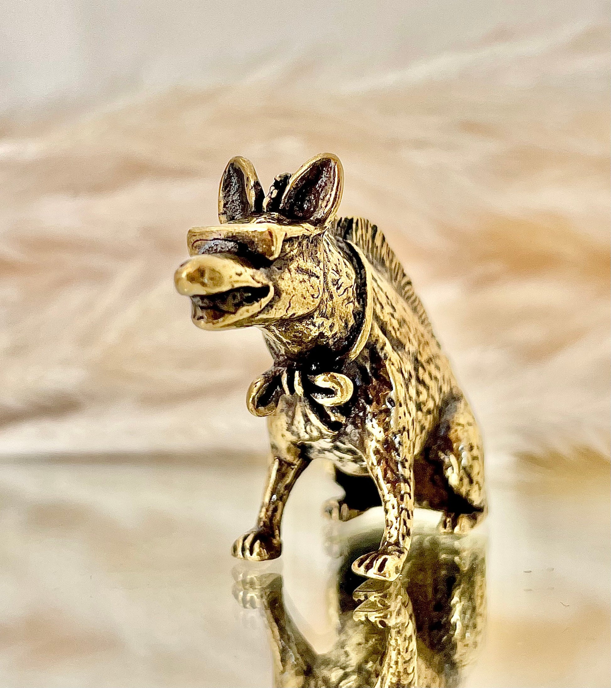 Hyena figurine, Fine solid brass figurine, Novelty figurine, cool hyena ornament, creative funny gift, Gift for friend, Stocking filler