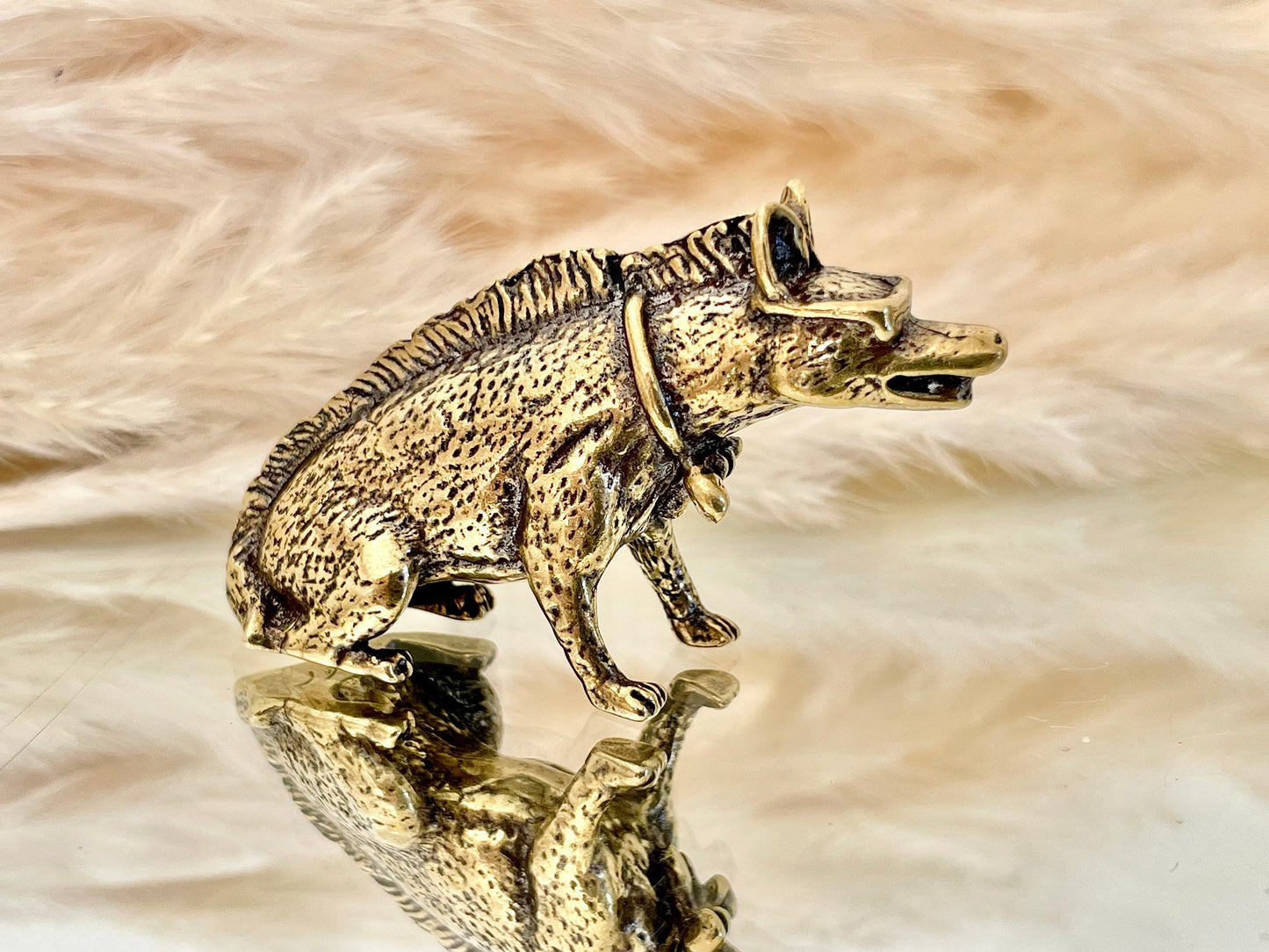 Hyena figurine, Fine solid brass figurine, Novelty figurine, cool hyena ornament, creative funny gift, Gift for friend, Stocking filler