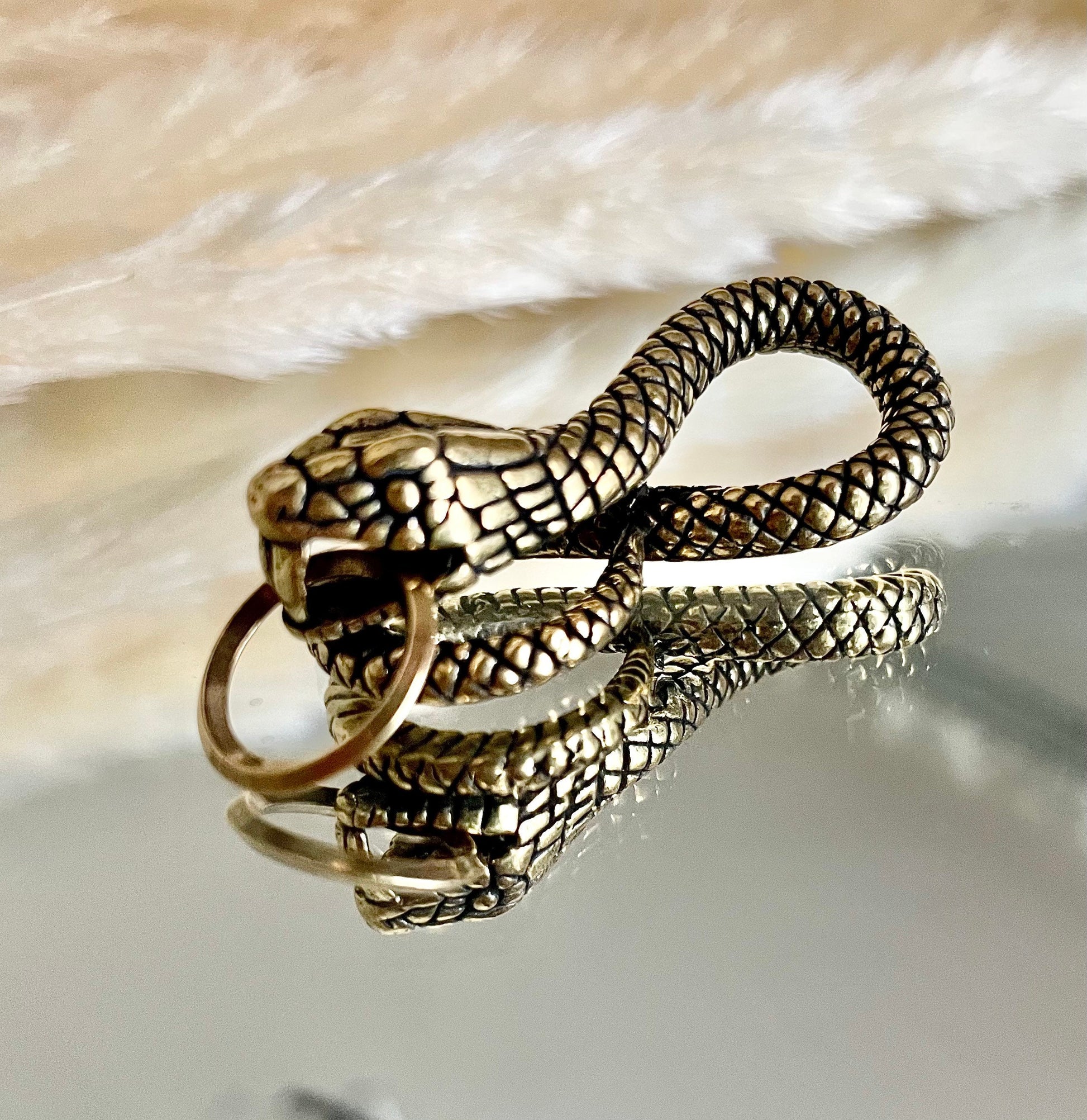 Brass Snake keychain, Fine craftsmanship, Solid brass figurine, Snake infinity sign, Creative gift, unique gift