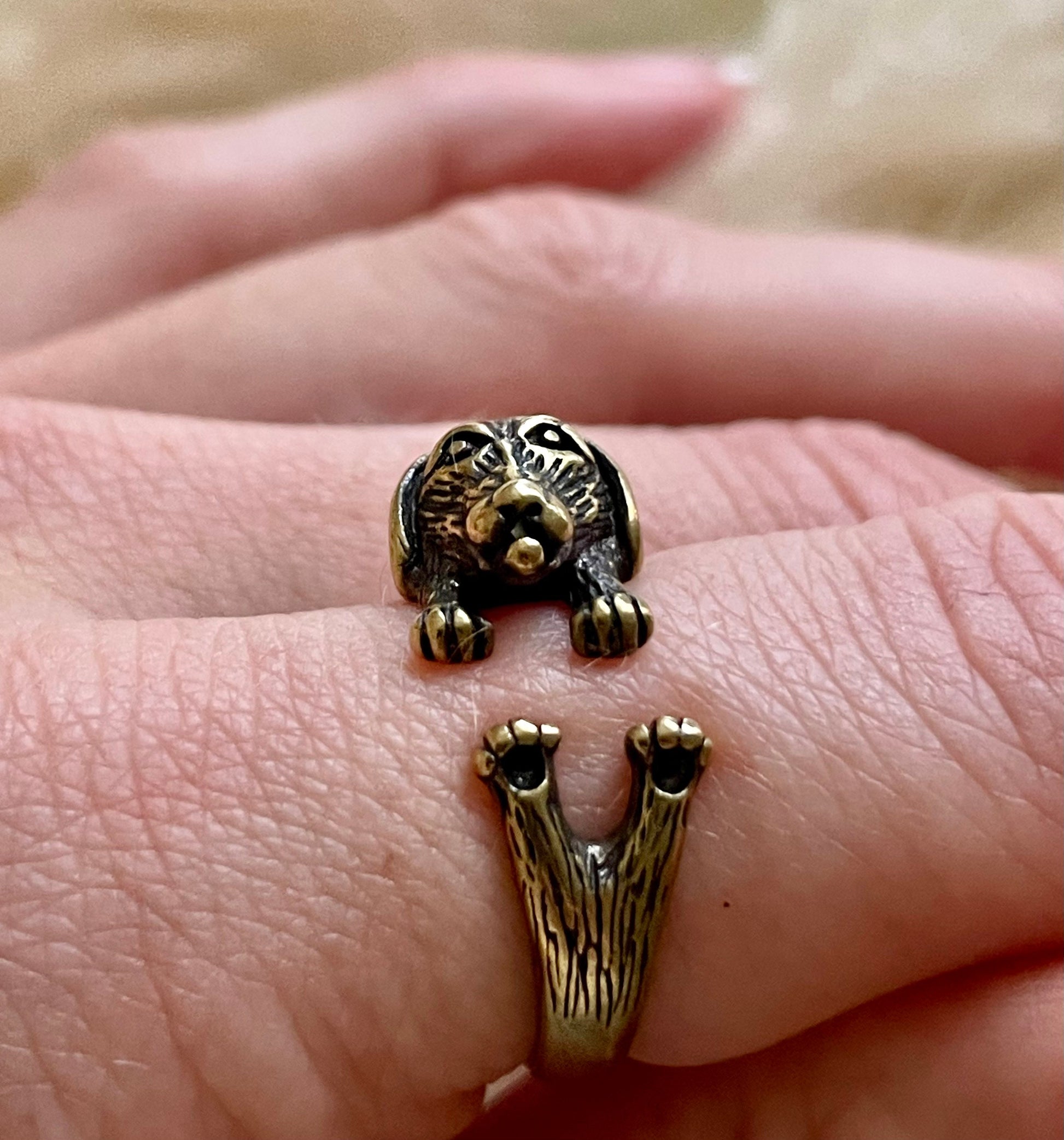 Sausage dog gift, Adjustable ring, solid brass metal craft, brass ring, Cute little gift, gift for dog lovers