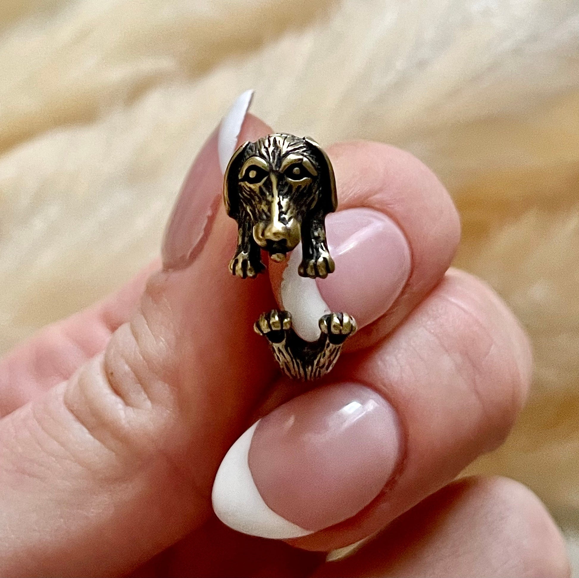 Sausage dog gift, Adjustable ring, solid brass metal craft, brass ring, Cute little gift, gift for dog lovers