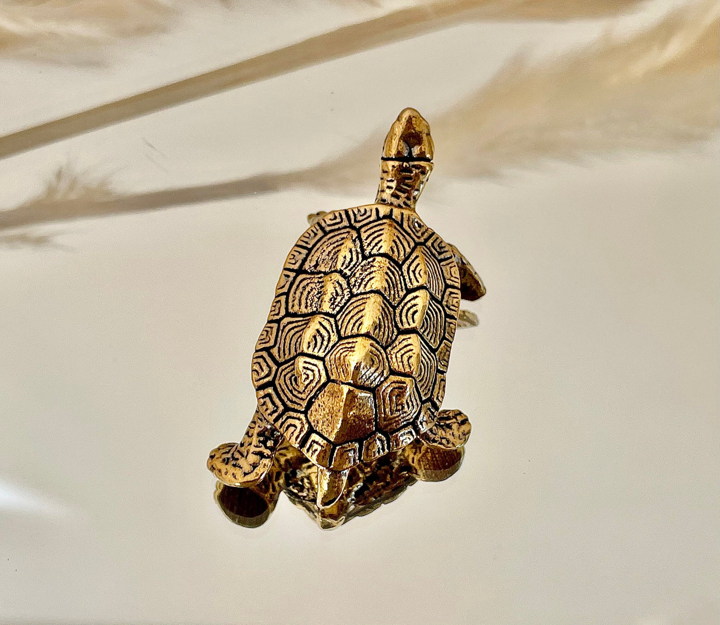 Brass Turtle figurine, Fine lifelike solid brass Pond slider figurine, Turtle ornament, Cute little gift, Japanese style statue, Feng Shui