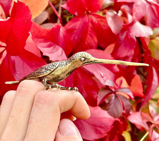 Hummingbird statuette, lifelike solid brass figurine, Curious hummingbird figure, Desktop ornament, Pretty gift, Paperweight, Nice gift