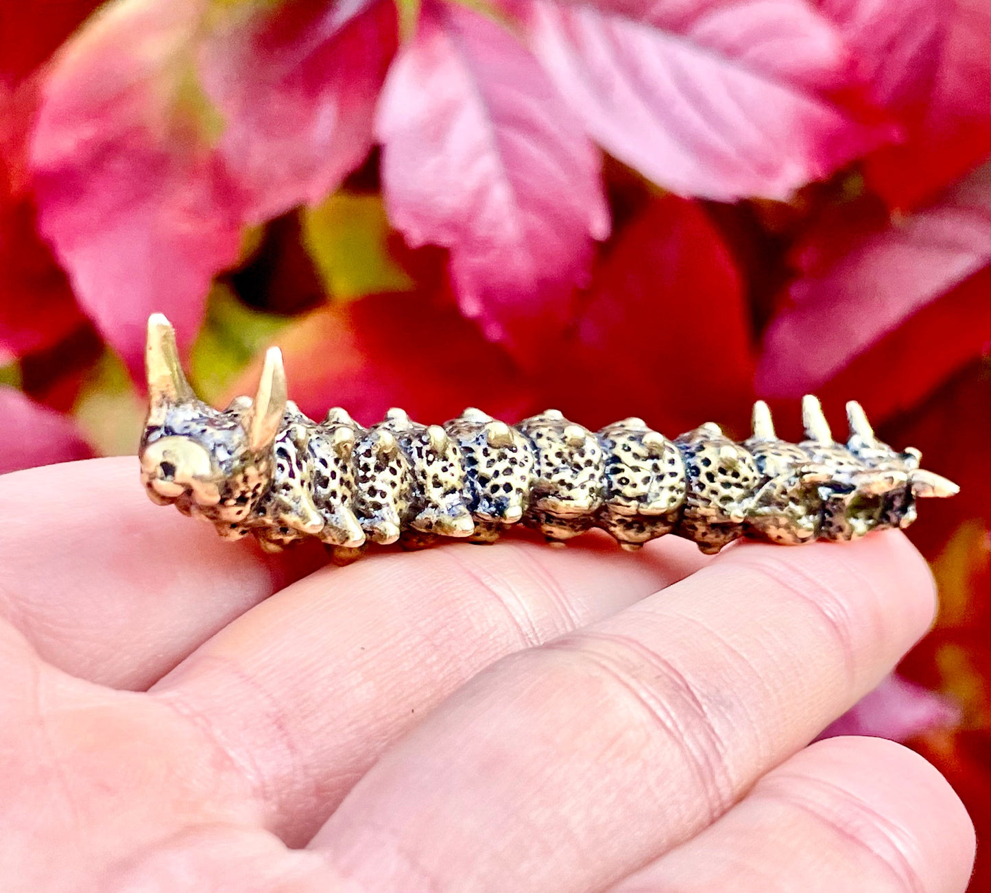 Hungry caterpillar figurine, fine workmanship, solid brass figurine, style caterpillar statue, insect lovers gift, paperweight