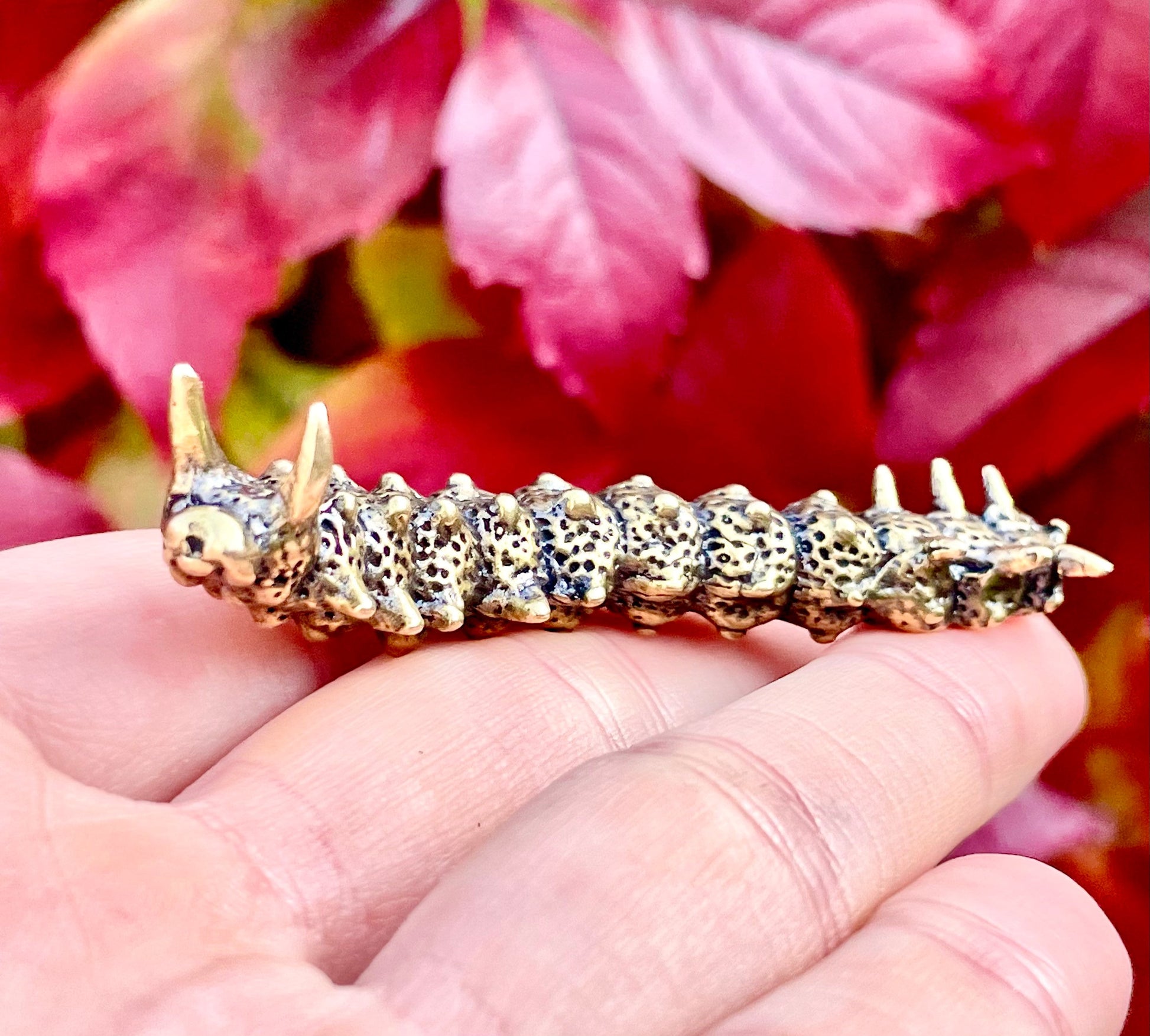Hungry caterpillar figurine, fine workmanship, solid brass figurine, style caterpillar statue, insect lovers gift, paperweight