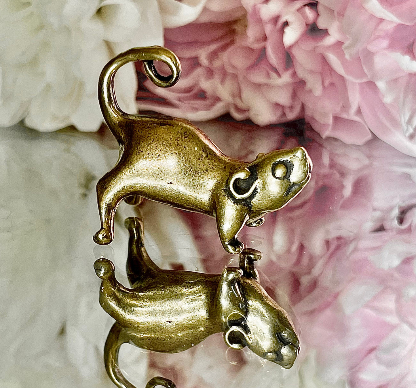 Cute Stretching mouse figurine, solid brass figurine, metal mouse statuette, Mouse keychain, brass pendant, cool gift