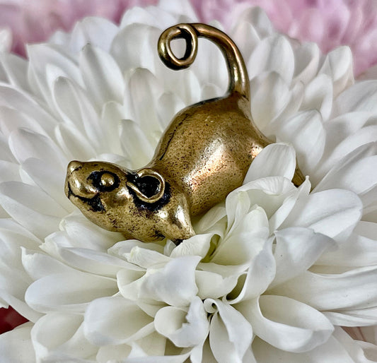 Cute Stretching mouse figurine, solid brass figurine, metal mouse statuette, Mouse keychain, brass pendant, cool gift