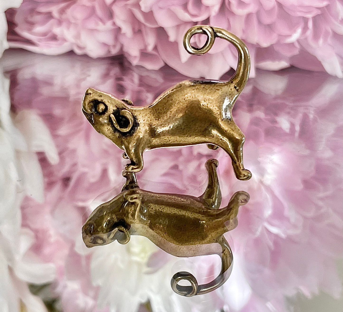 Cute Stretching mouse figurine, solid brass figurine, metal mouse statuette, Mouse keychain, brass pendant, cool gift
