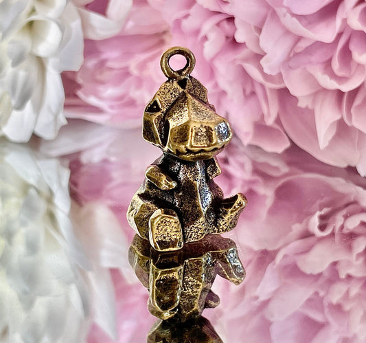 Little dino miniature, Creative design keychain, little figurine dinosaur, cube style toy, solid brass trinket, cute gift, stocking filler
