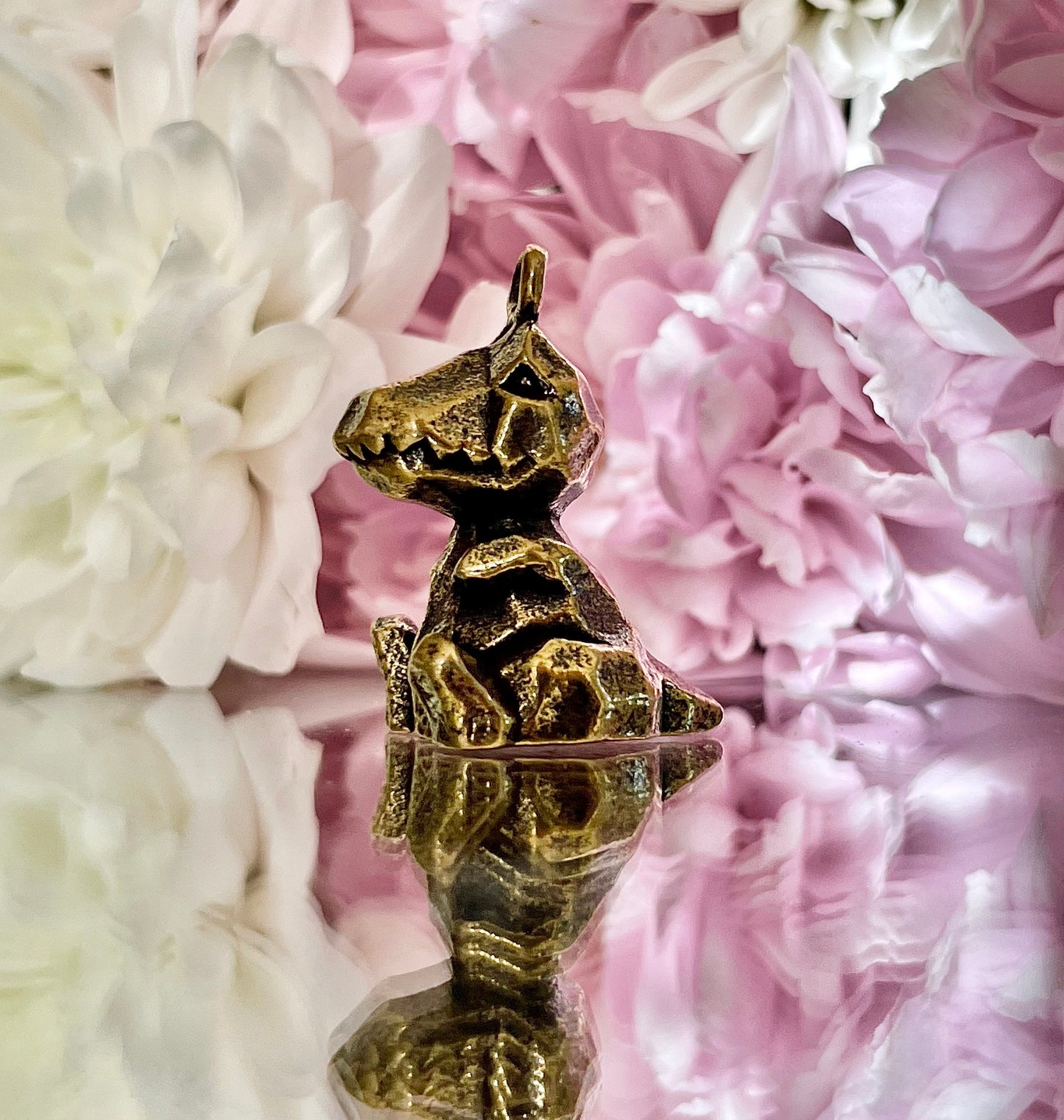 Little dino miniature, Creative design keychain, little figurine dinosaur, cube style toy, solid brass trinket, cute gift, stocking filler