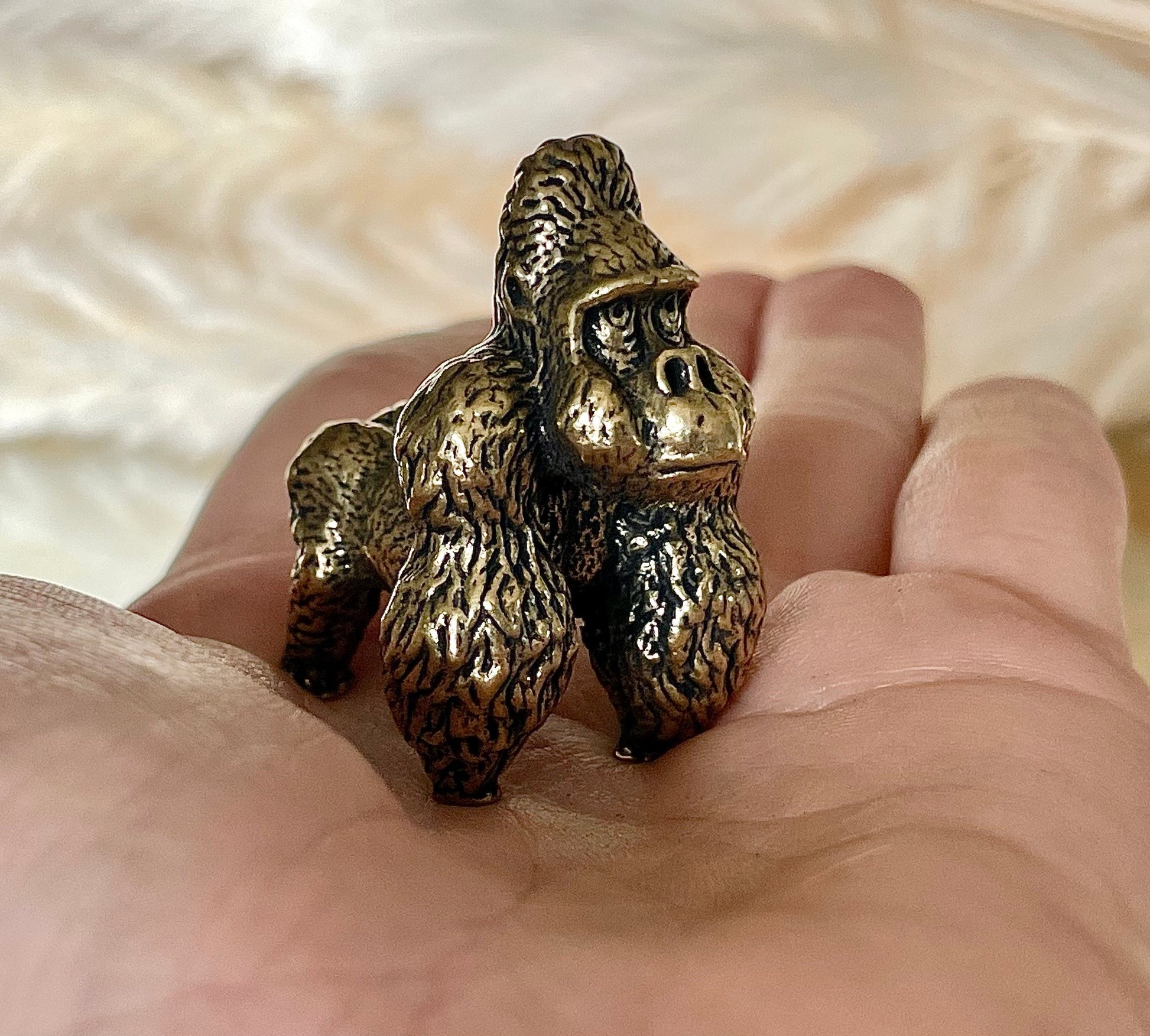 Chunky gorilla statue, solid brass casting, fine workmanship, ape figurine, desktop decor, funny monkey miniature, creative paperweight gift