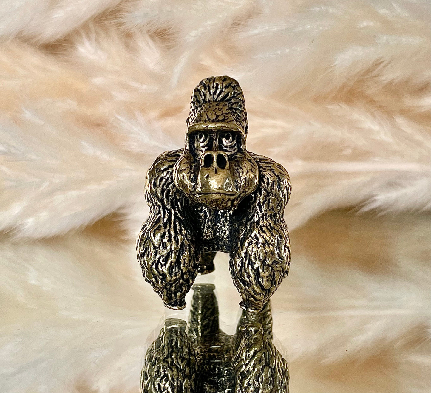 Chunky gorilla statue, solid brass casting, fine workmanship, ape figurine, desktop decor, funny monkey miniature, creative paperweight gift