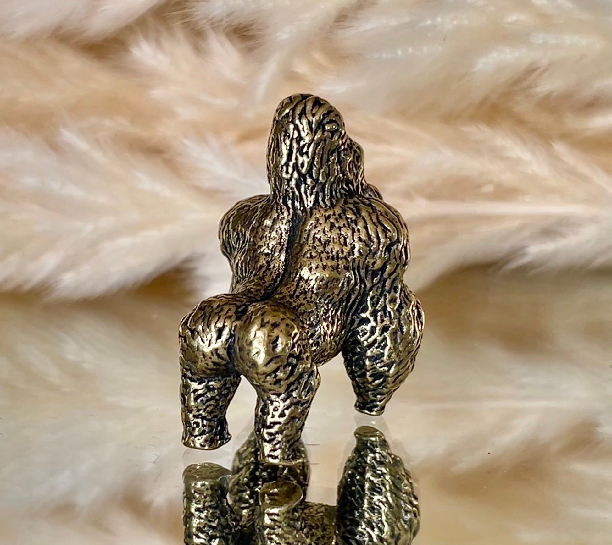 Chunky gorilla statue, solid brass casting, fine workmanship, ape figurine, desktop decor, funny monkey miniature, creative paperweight gift