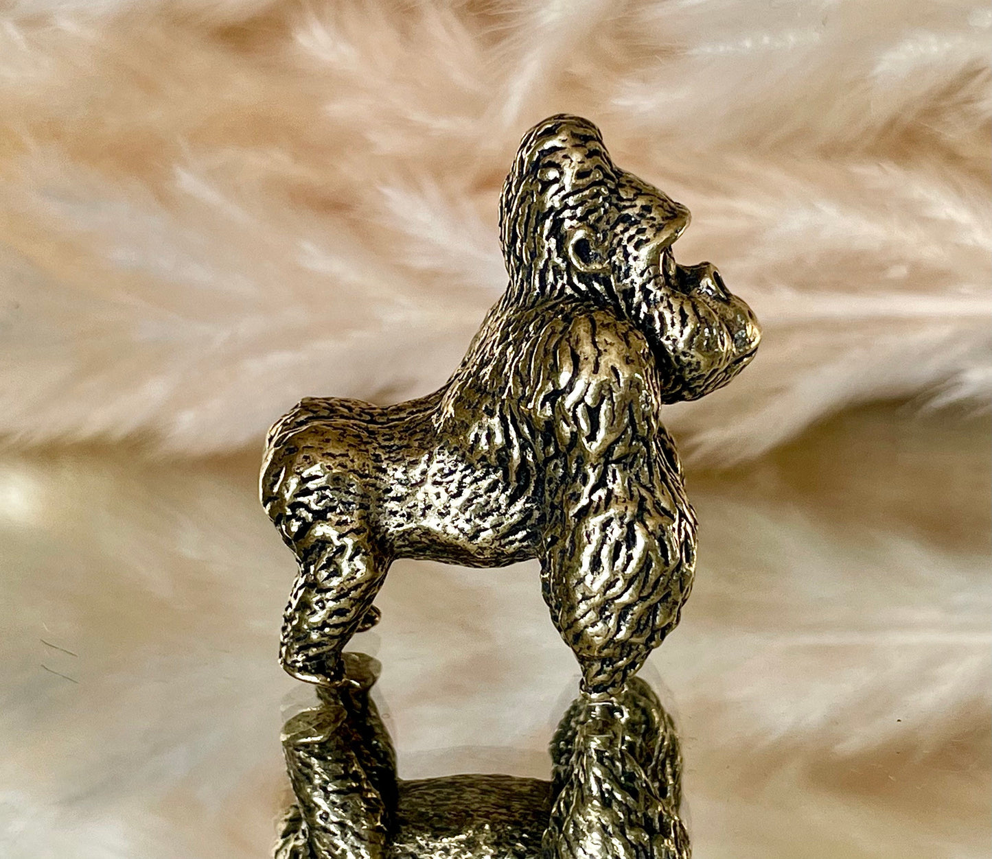 Chunky gorilla statue, solid brass casting, fine workmanship, ape figurine, desktop decor, funny monkey miniature, creative paperweight gift