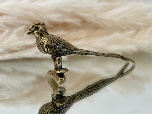 brass pheasant statue, bird of paradise art deco, home decor, coffee table vanity, bird lovers gift
