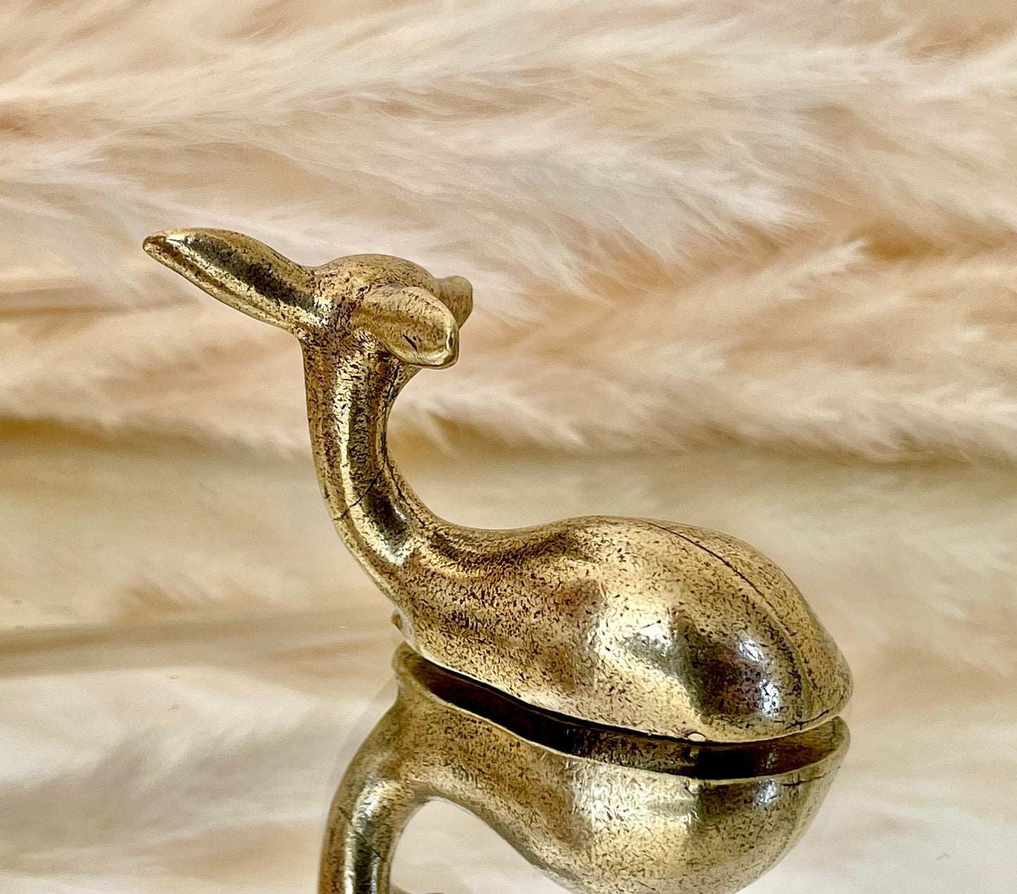 Elegant deer Statuette, Fine solid brass statuette, Fawn Bambi figurine, Fountain pen rest, Brush holder, Gift for her, Christmas gift