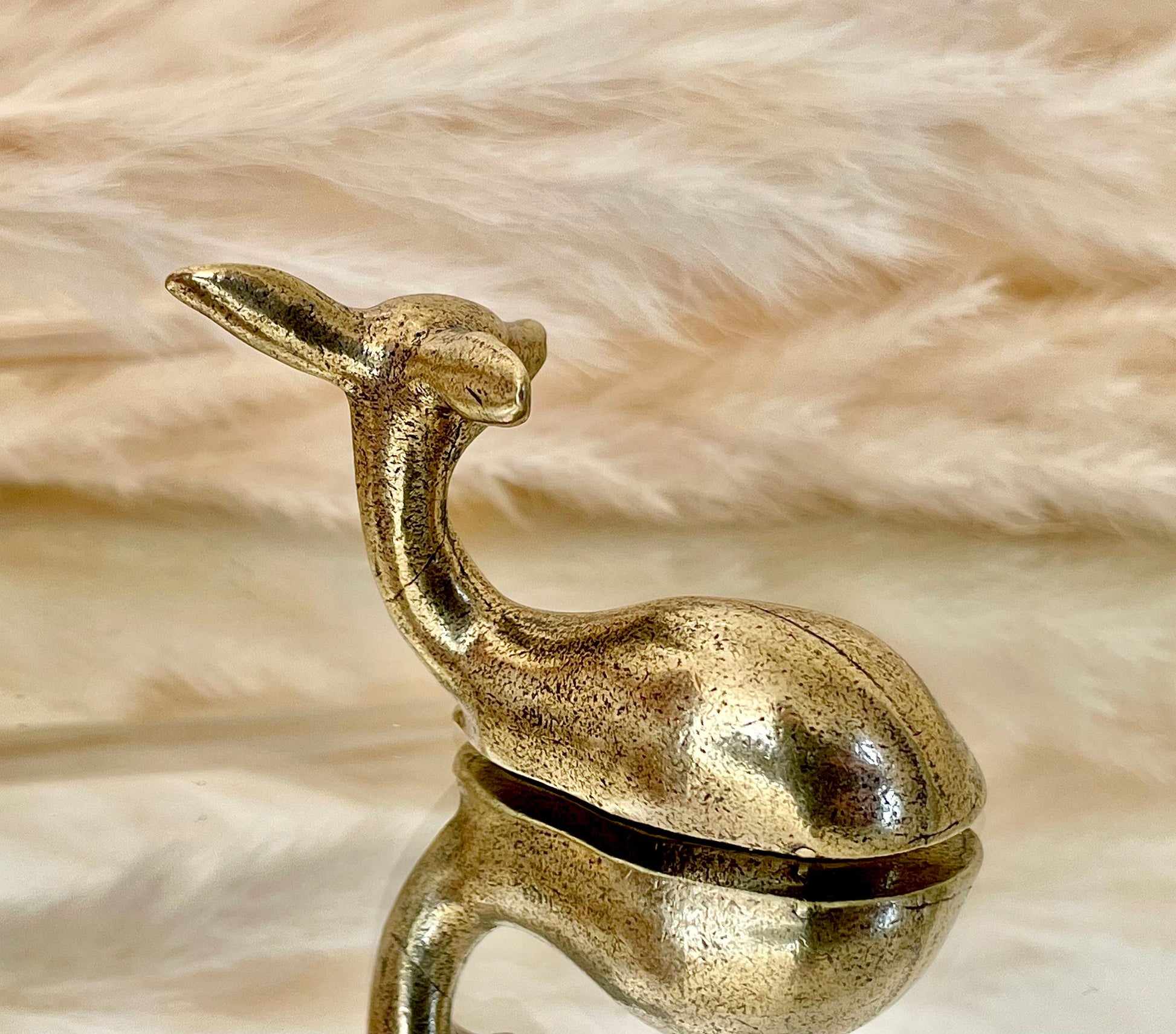 Elegant deer Statuette, Fine solid brass statuette, Fawn Bambi figurine, Fountain pen rest, Brush holder, Gift for her, Christmas gift