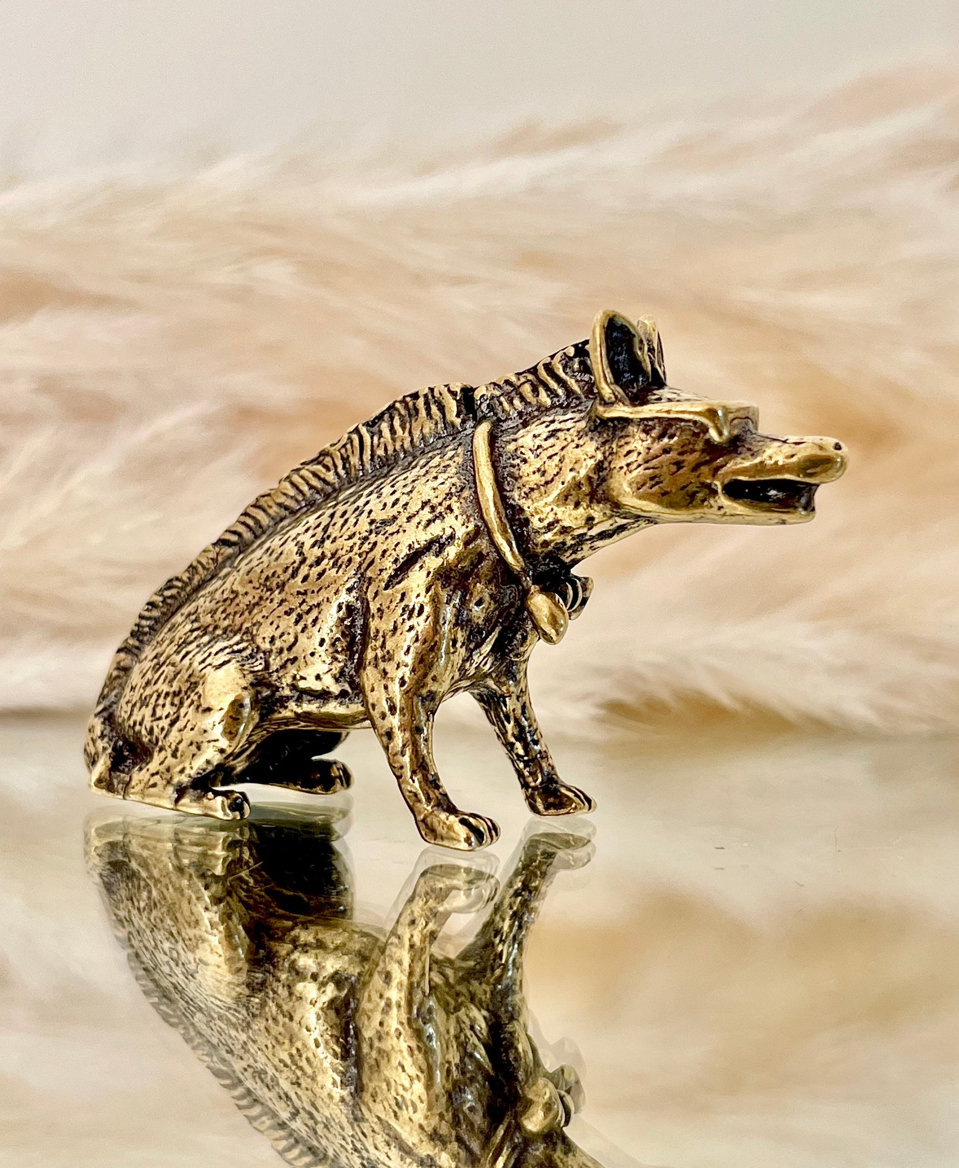 Hyena figurine, Fine solid brass figurine, Novelty figurine, cool hyena ornament, creative funny gift, Gift for friend, Stocking filler