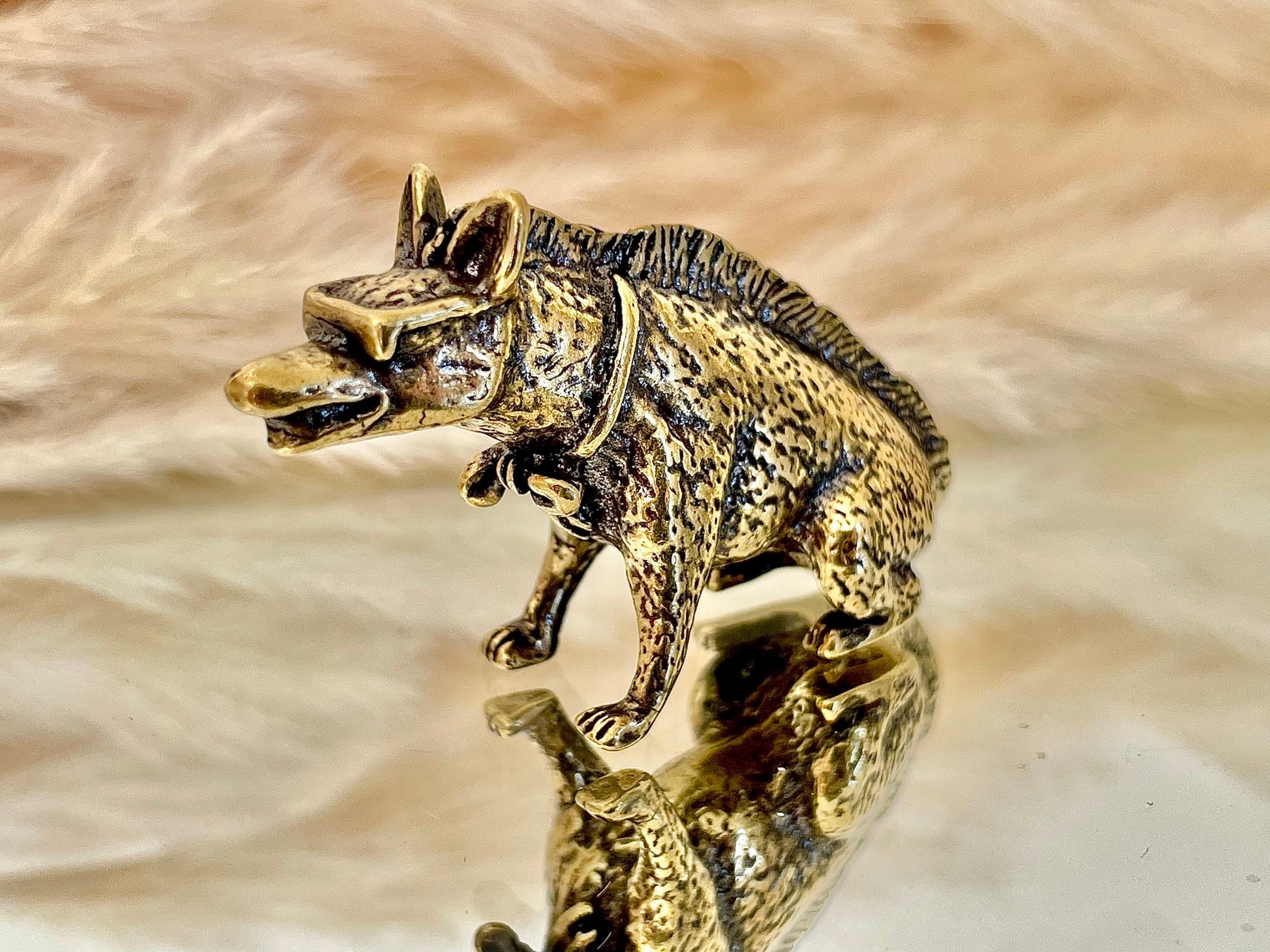 Hyena figurine, Fine solid brass figurine, Novelty figurine, cool hyena ornament, creative funny gift, Gift for friend, Stocking filler
