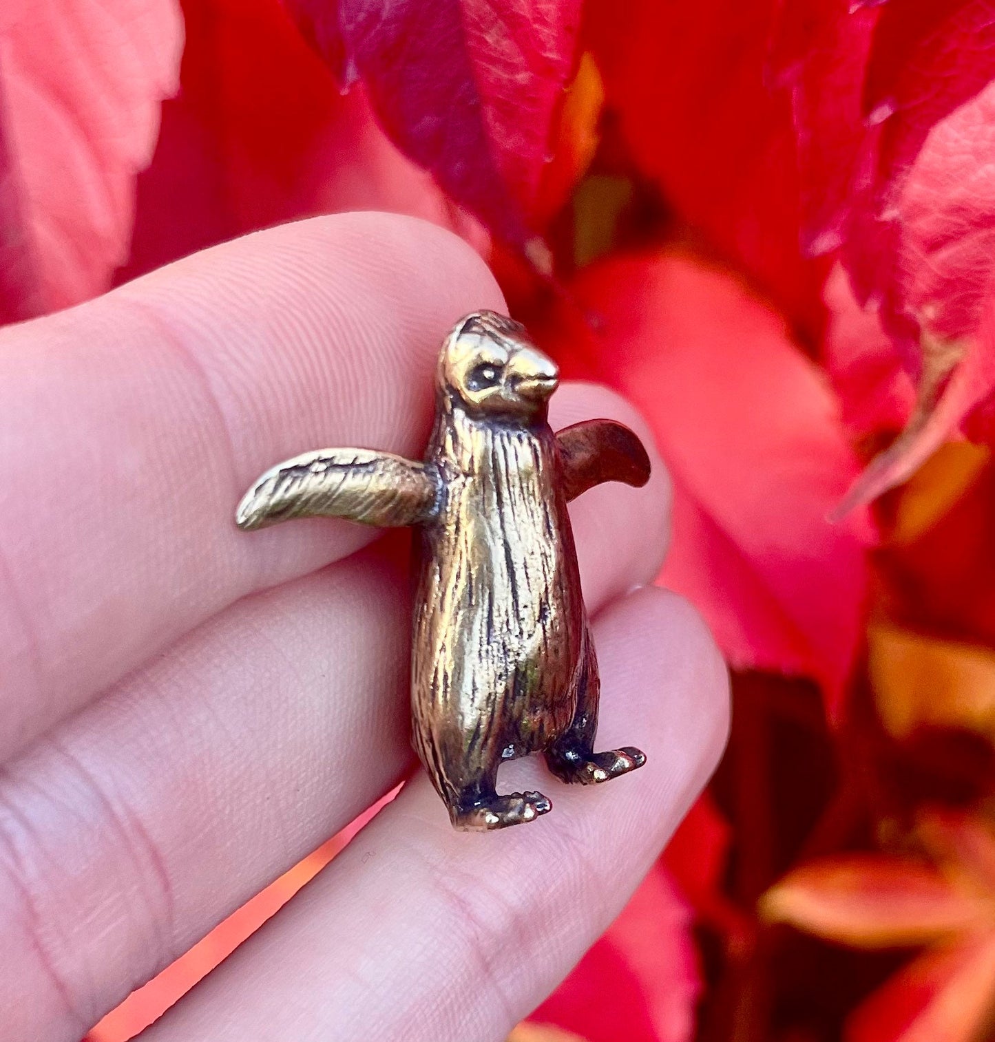 Little Penguin figurine, Fine craftsmanship solid brass figurine baby emperor penguin adorable little gift desktop ornament