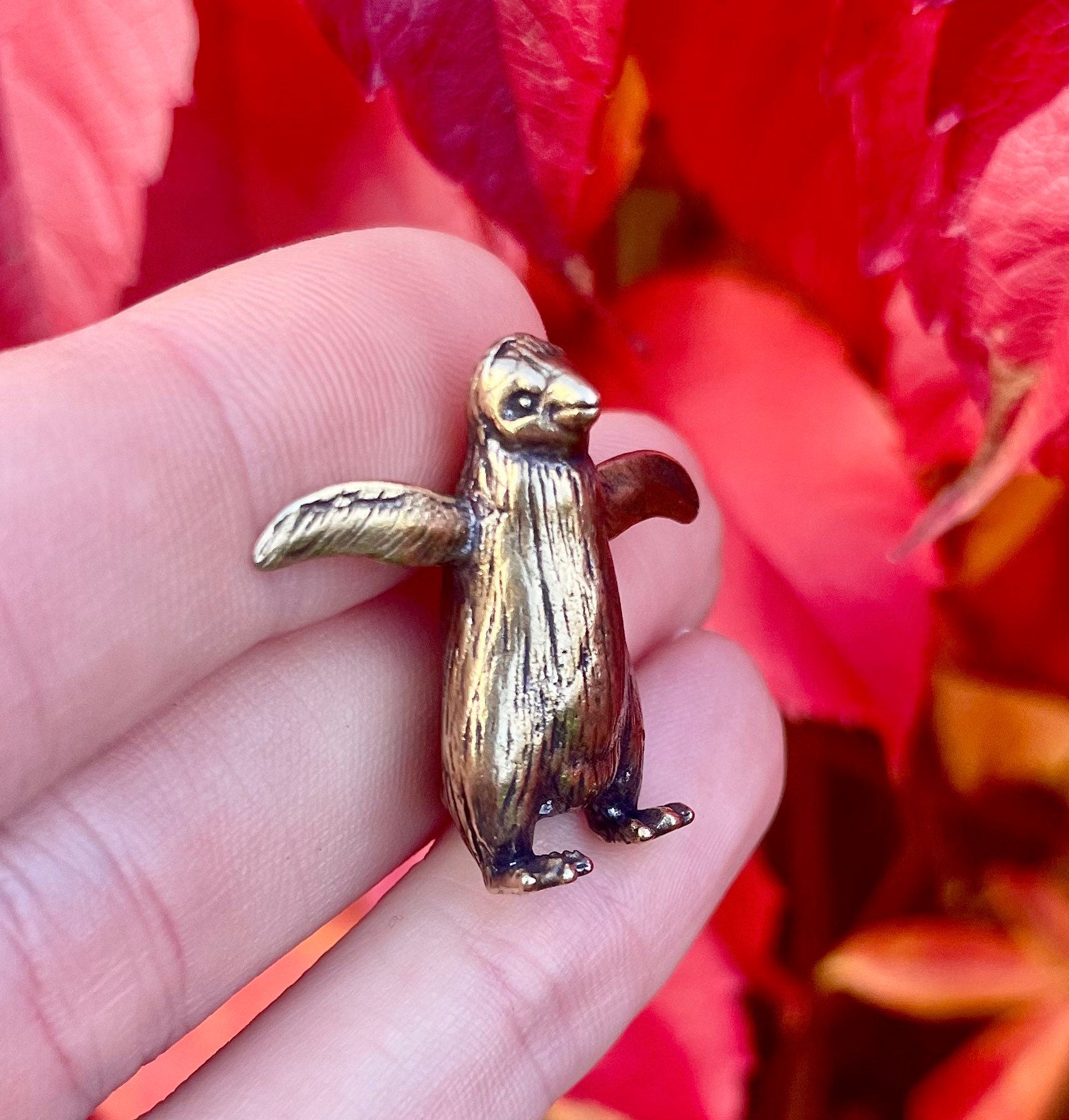 Little Penguin figurine, Fine craftsmanship solid brass figurine baby emperor penguin adorable little gift desktop ornament