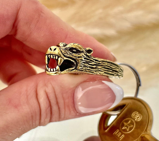 Fine solid brass keychain werewolf, Creative gift, Gift for him, wolf keyring, angry dog gift