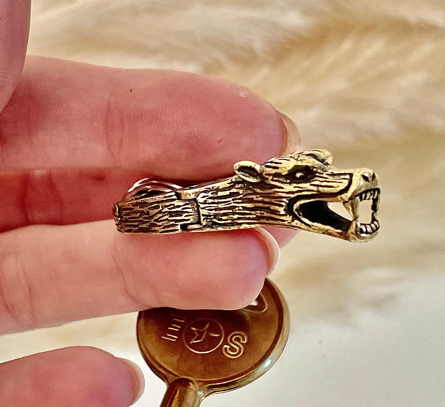 Fine solid brass keychain werewolf, Creative gift, Gift for him, wolf keyring, angry dog gift
