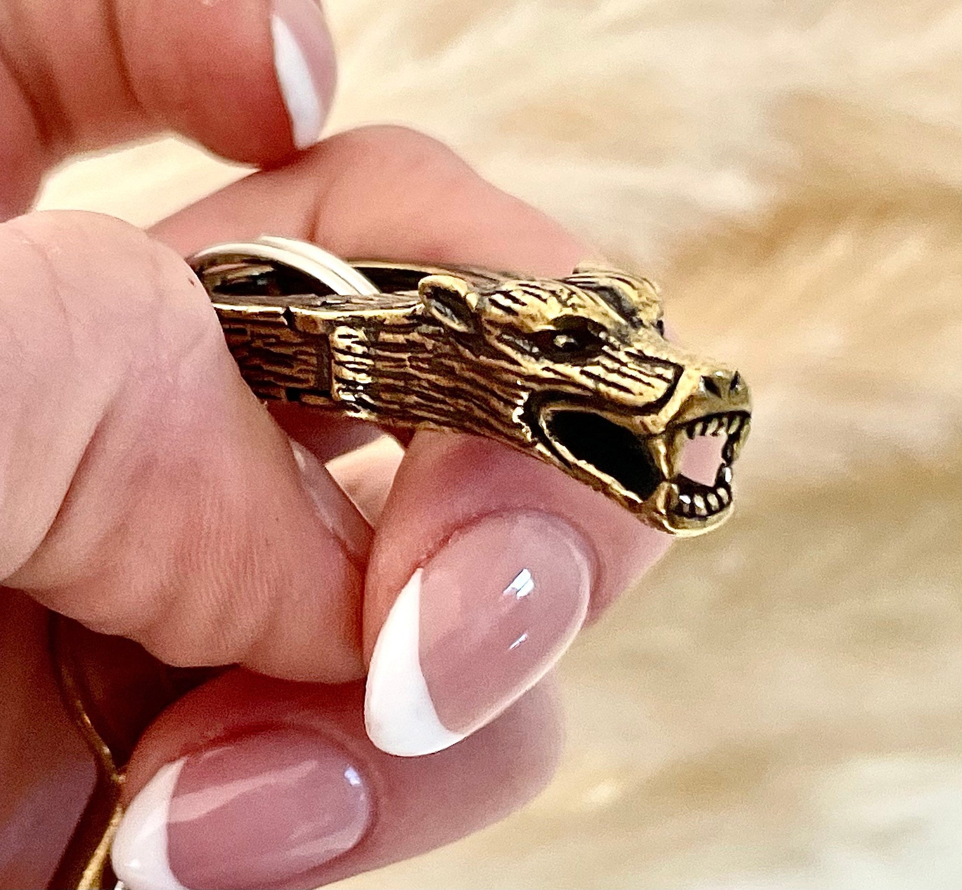 Fine solid brass keychain werewolf, Creative gift, Gift for him, wolf keyring, angry dog gift