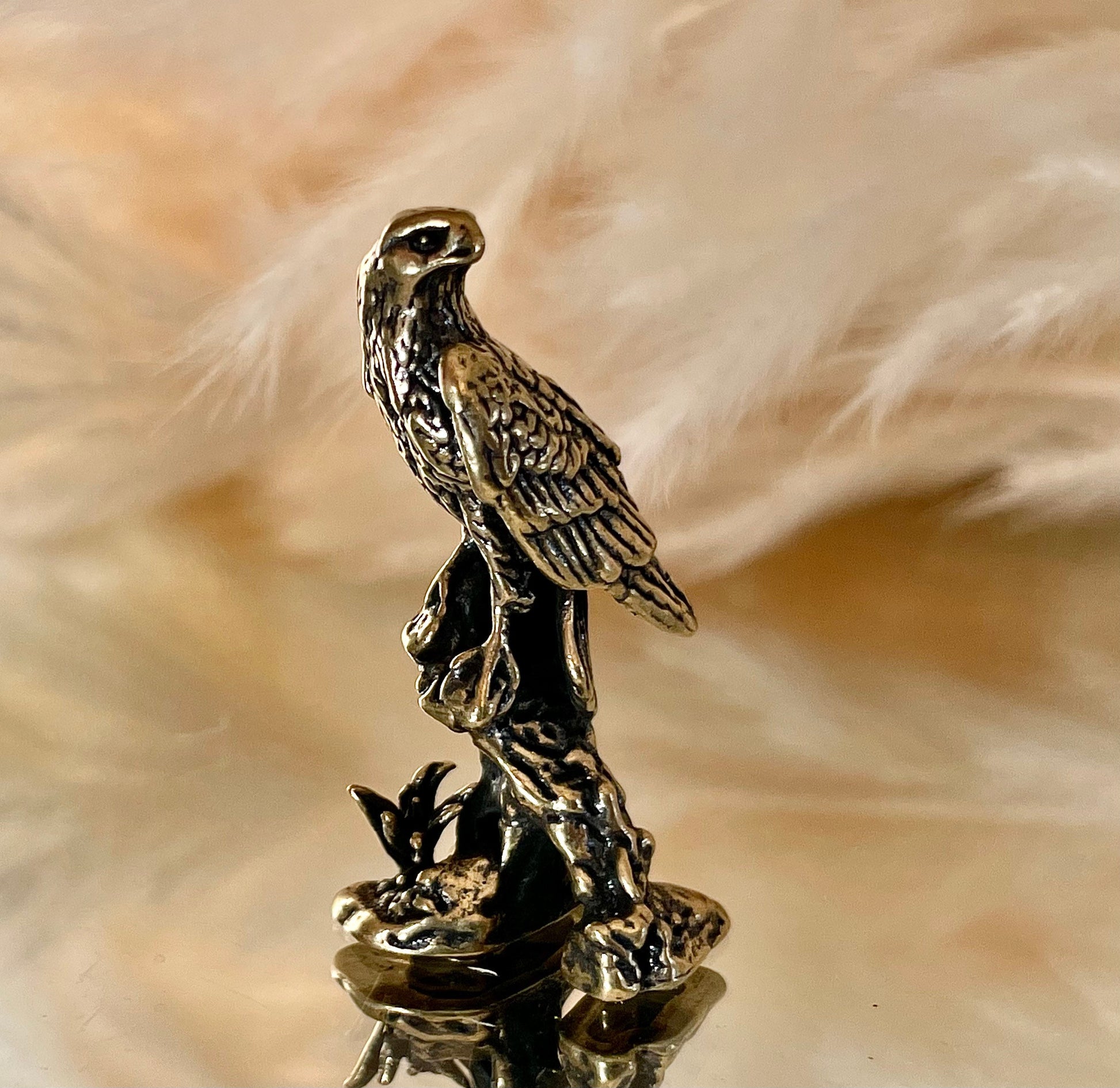 Fine workmanship, Small precise detailed, Tamed Falcon, Solid brass figurine, Lost Wax Casting, Metal Artwork, Creative gift