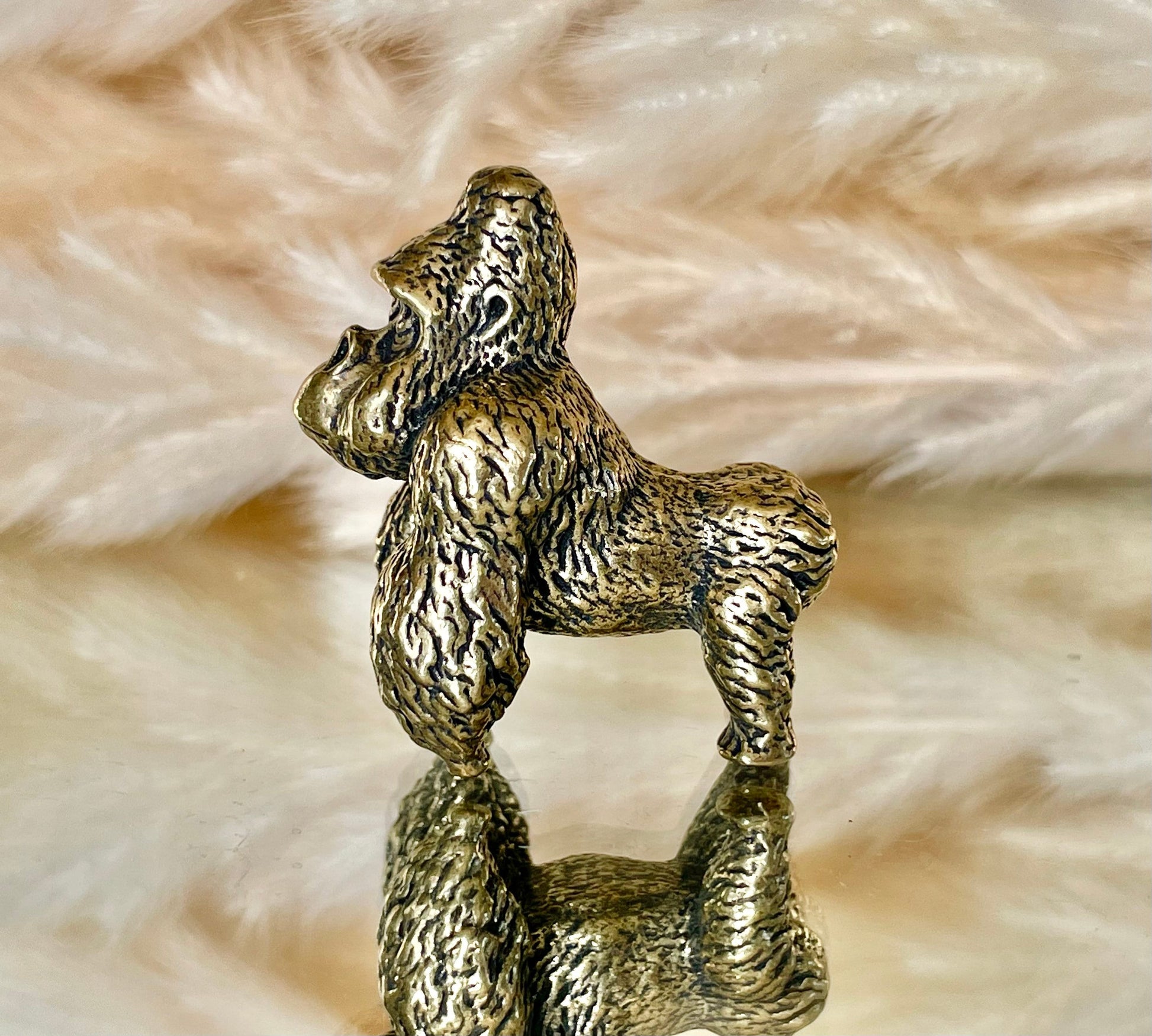 Chunky gorilla statue, solid brass casting, fine workmanship, ape figurine, desktop decor, funny monkey miniature, creative paperweight gift