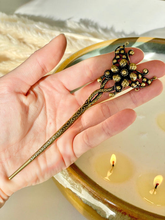 Butterfly style hair stick, solid brass hair pin, hair accessories, hair jewelry, beautiful gift for her, bun holder